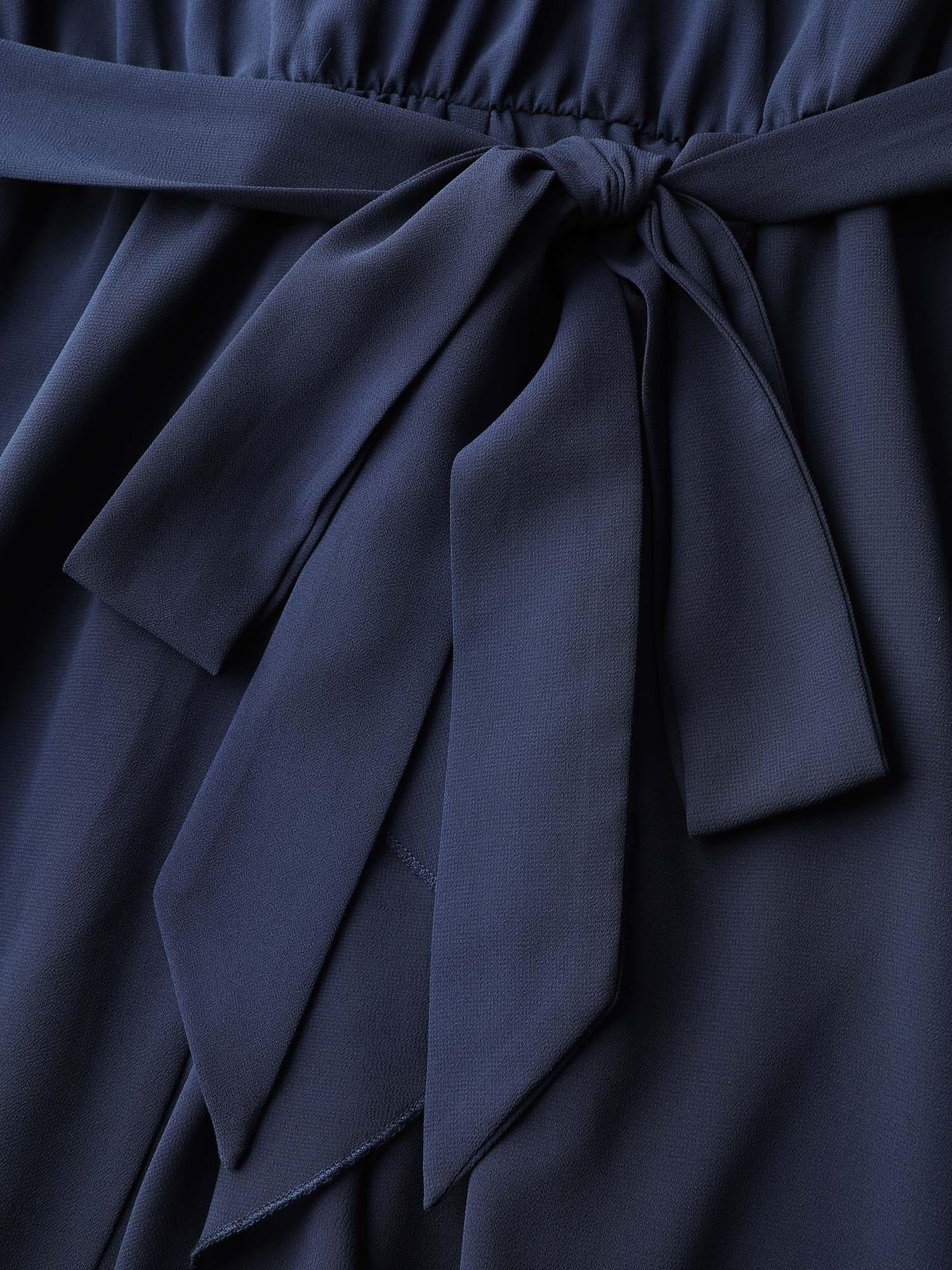 Belted Waist High Low Hem Midi Dress Female Product Image