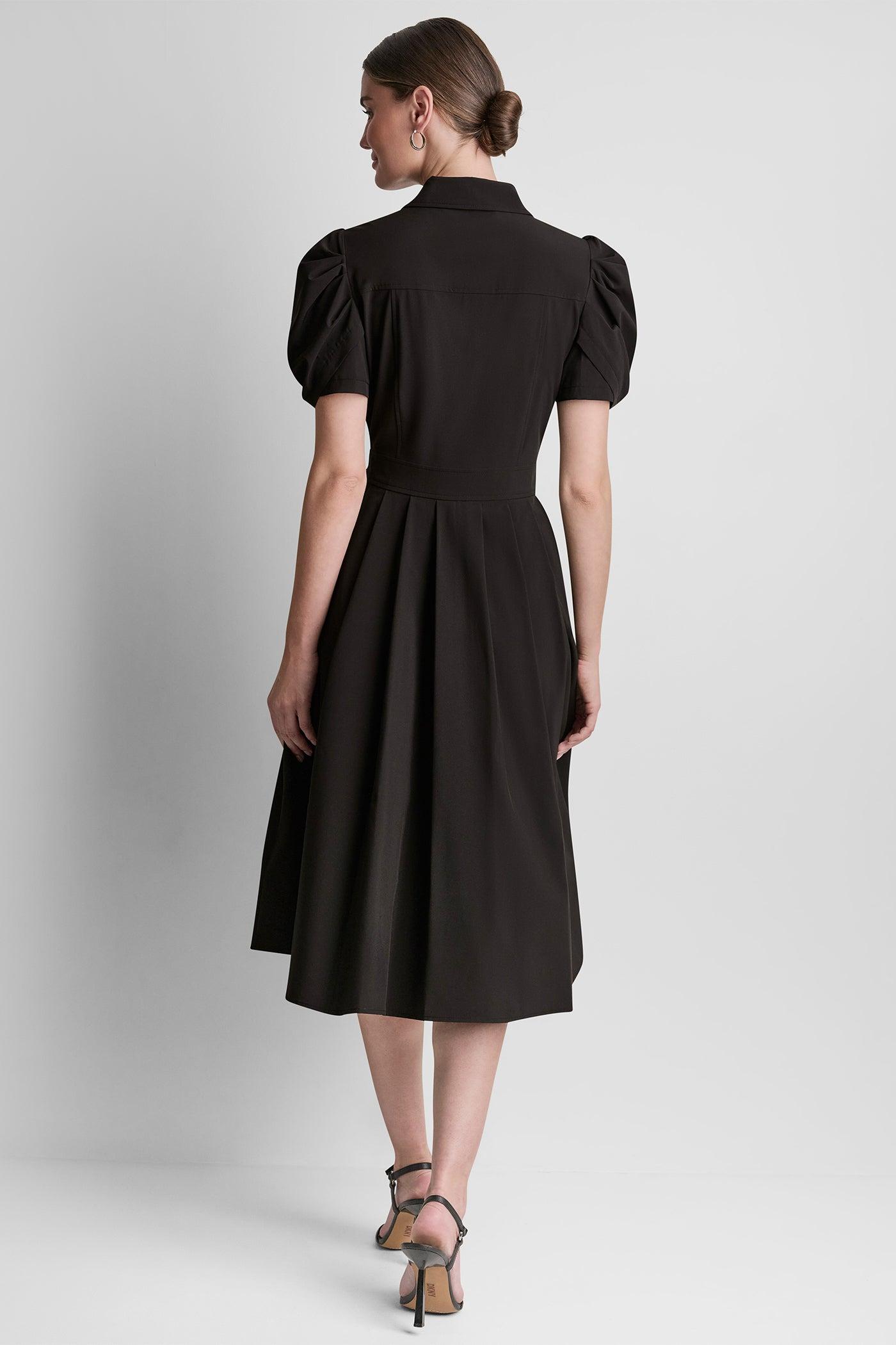 PUFF SLEEVE PLEATED MIDI SHIRT DRESS Product Image