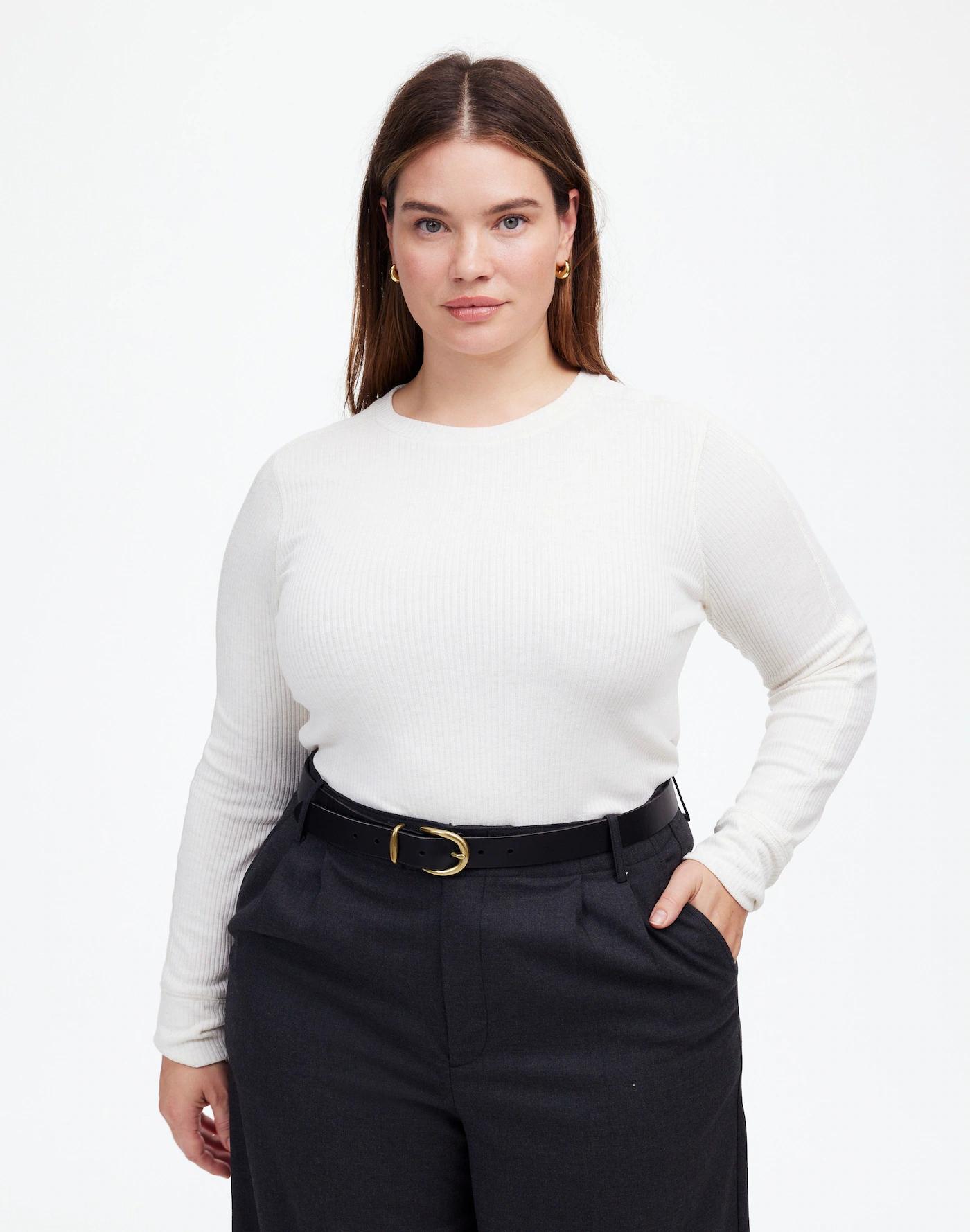 Plus Ribbed Crewneck Long-Sleeve Tee Product Image