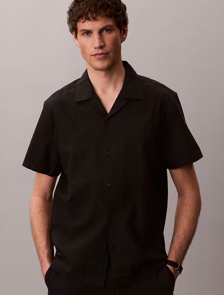 Linen Cotton Short Sleeve Button-Down Shirt Product Image