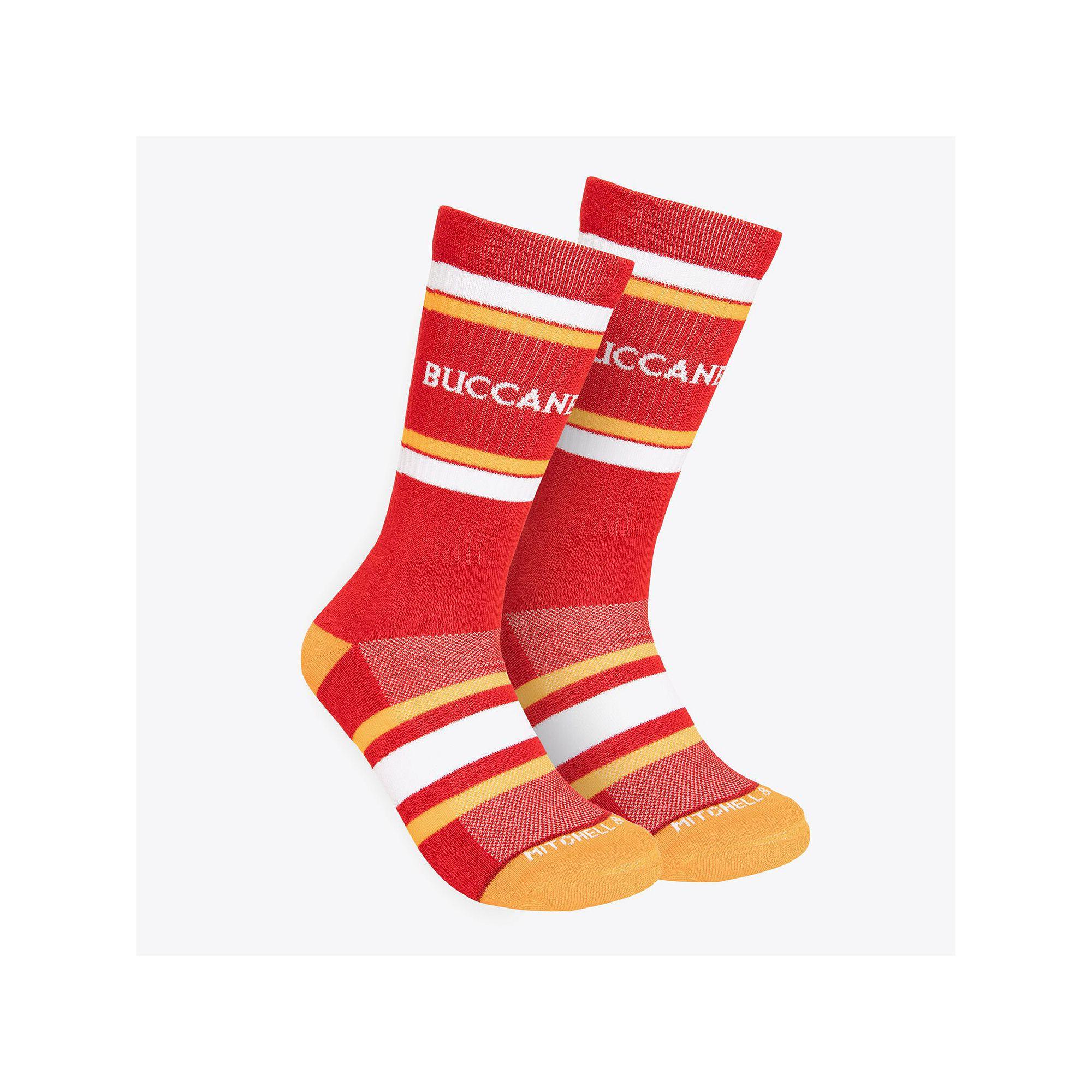 Men's Mitchell & Ness Red Tampa Bay Buccaneers Throwback Team Stripes Crew Socks, Size: Small/Medium Product Image