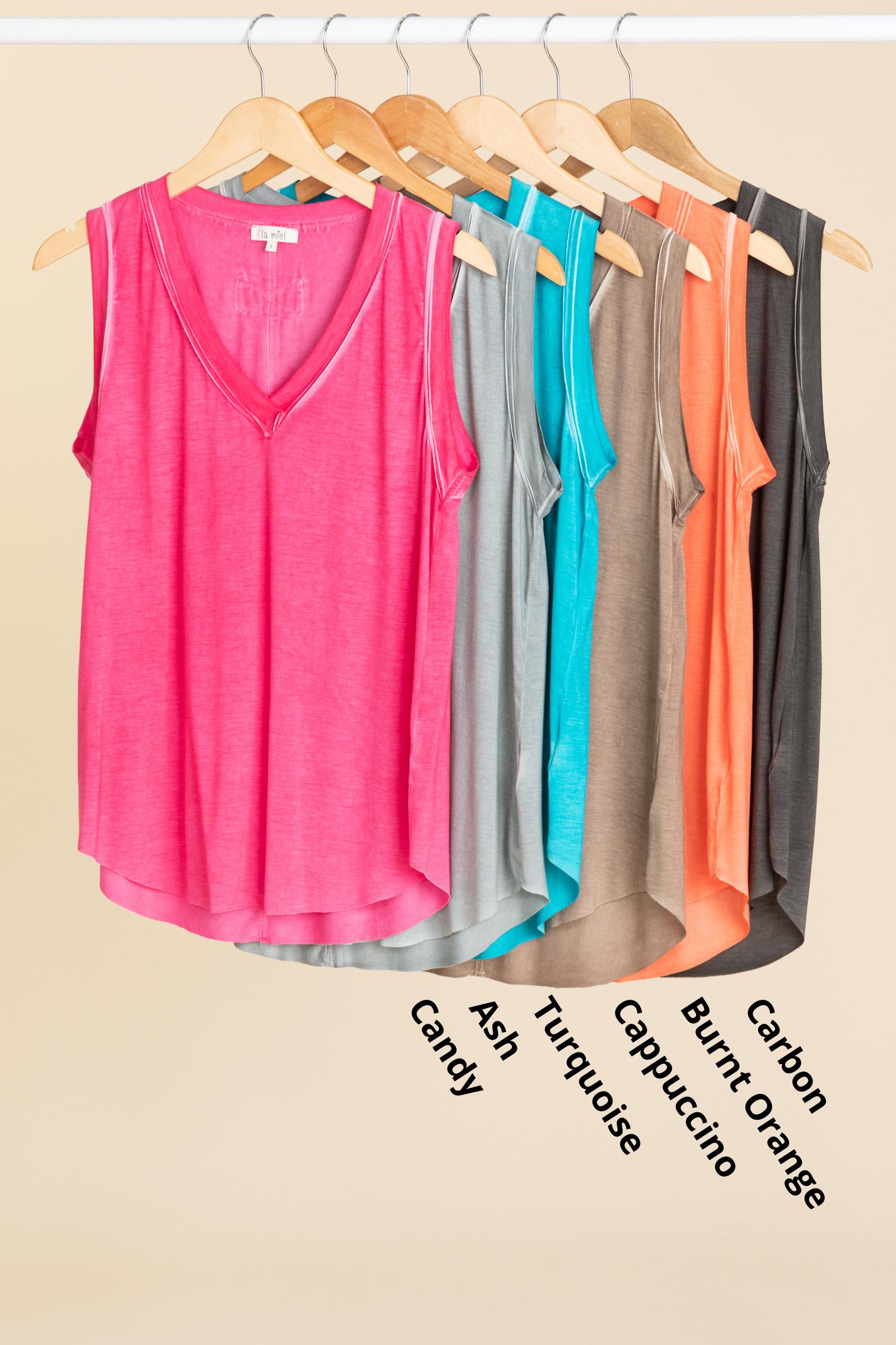 Washed V-Neck Raw Hem Knit Tanks Product Image