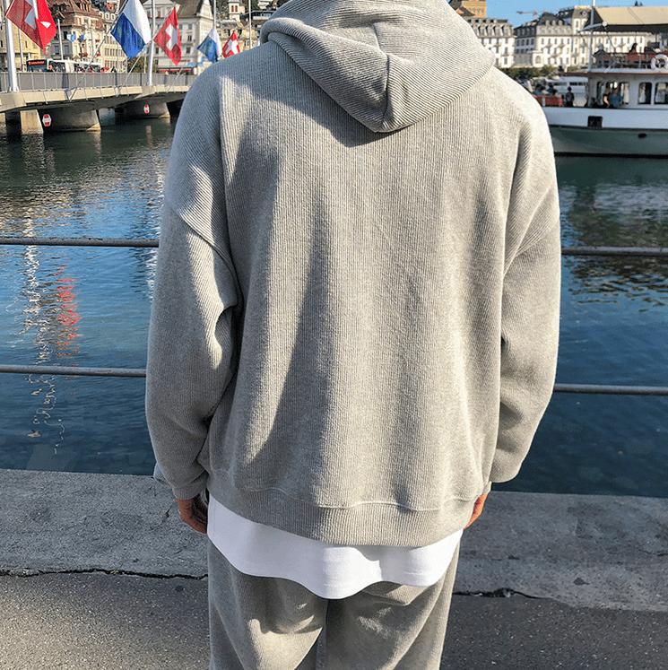 RT No. 3135 GRAY KNITTED HOODIE AND WIDE SWEATPANTS (TOP & BOTTOM) Product Image