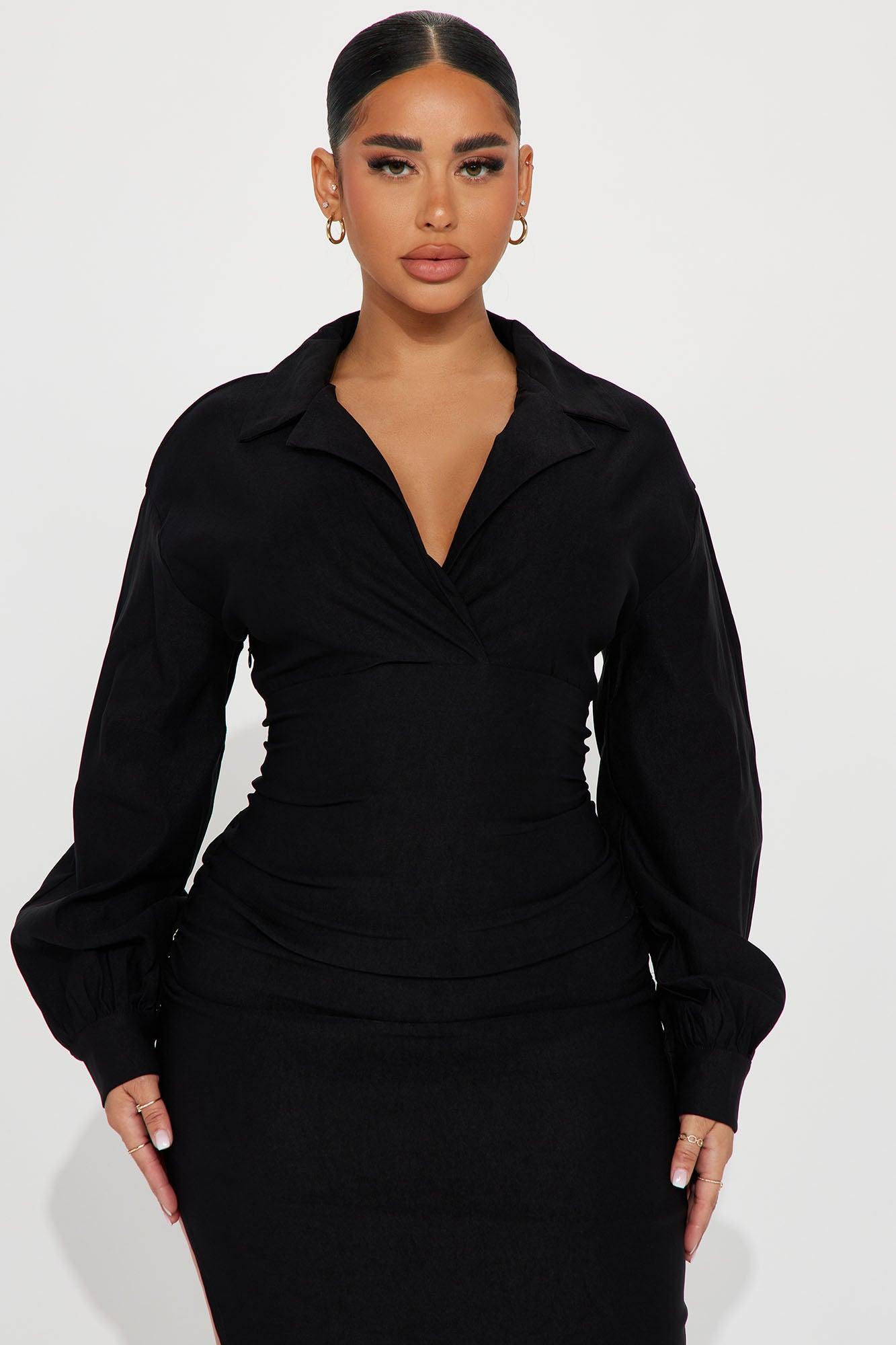 Elise Ruched Midi Dress - Black Product Image