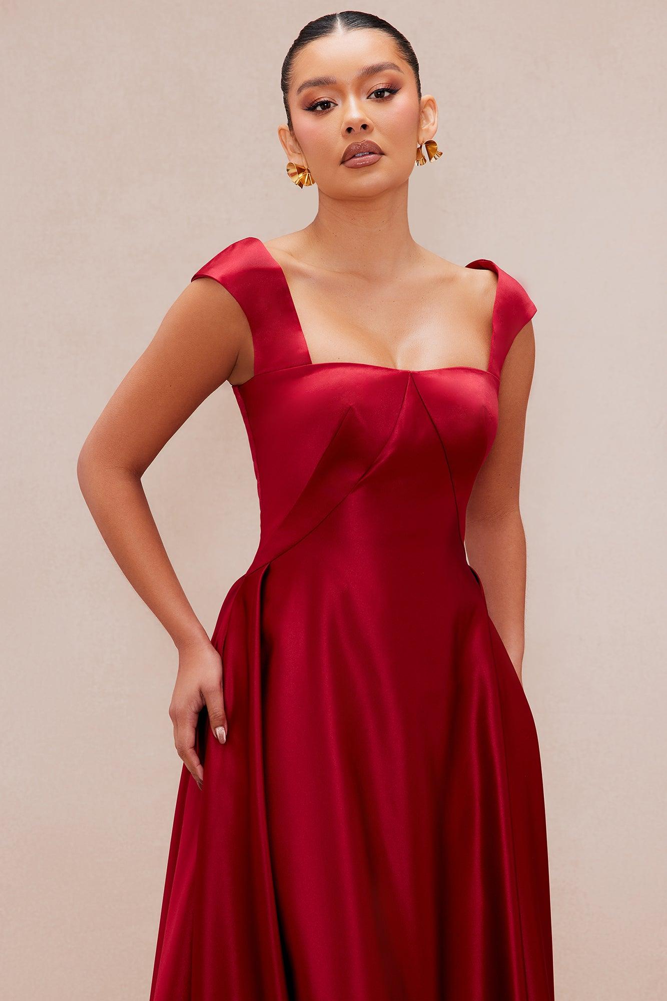 Darling Satin Midi Dress - Red Product Image