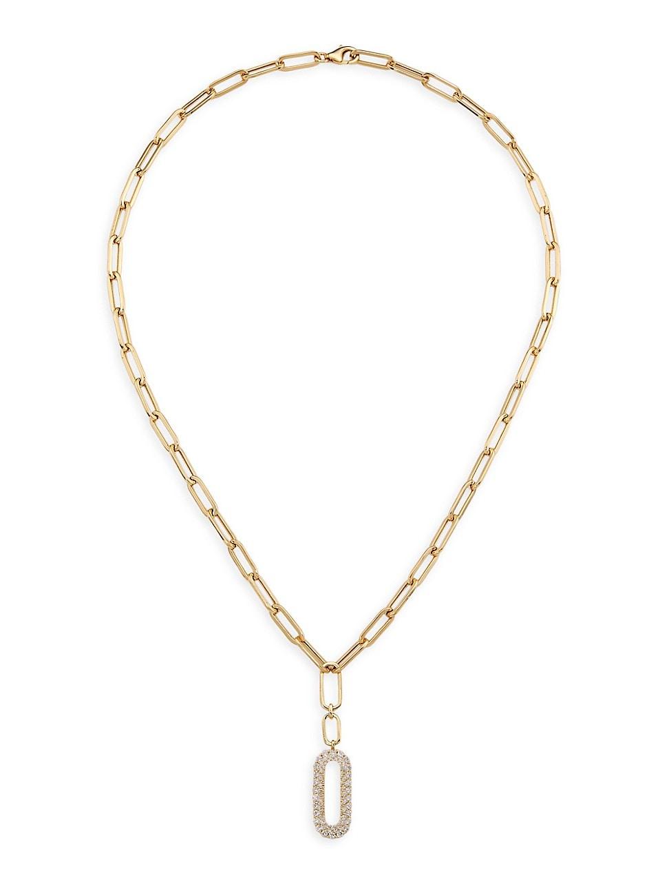 Womens 14K Yellow Gold & 0.92 TCW Diamond Paper Clip Chain Necklace Product Image
