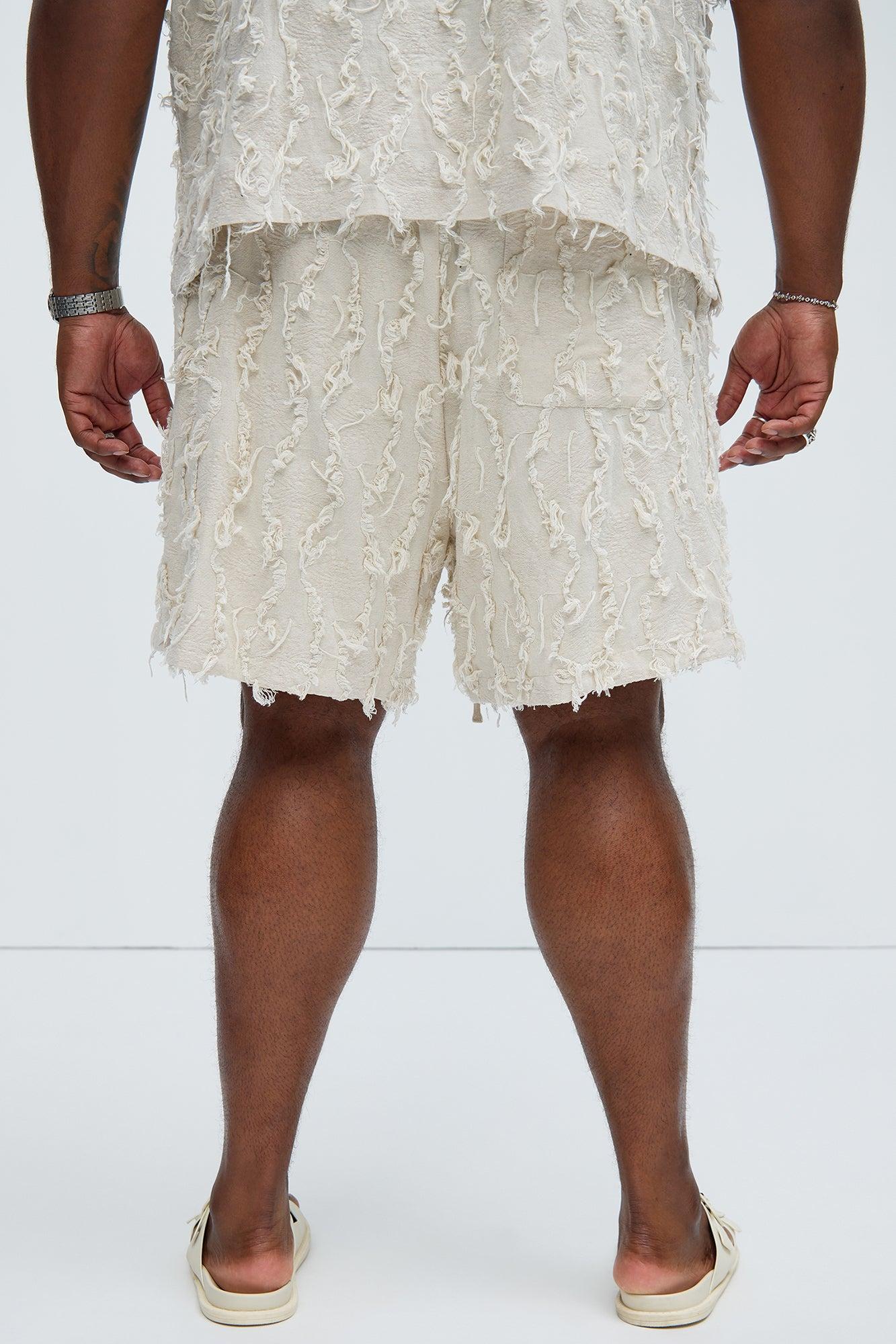Frayed Jacquard Linen Shorts - Off White Product Image