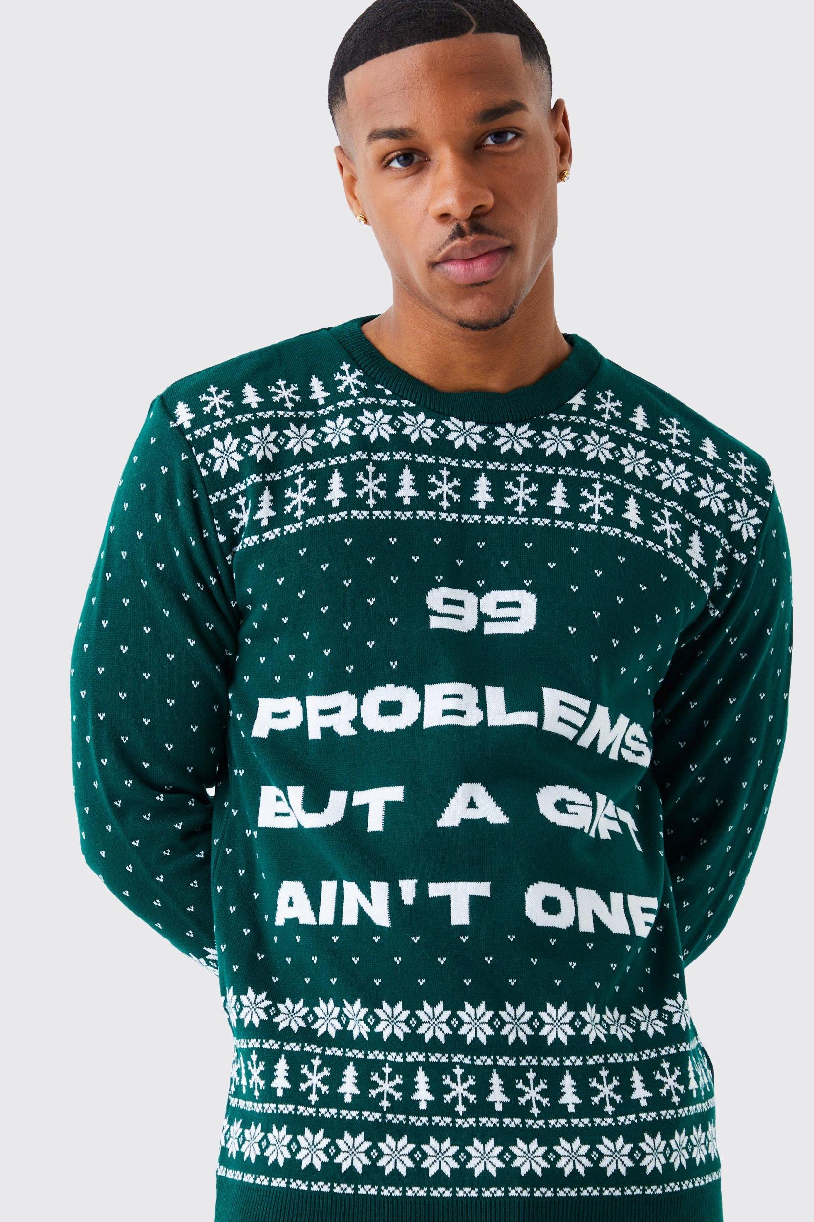 99 Problems Christmas Sweater | boohooMAN USA Product Image