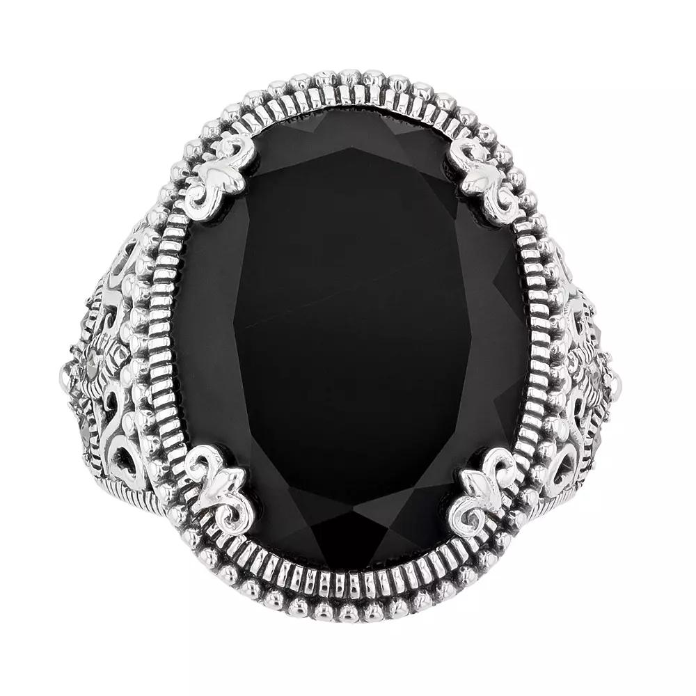 Lavish by TJM Sterling Silver Oval Black Onyx & Marcasite Cocktail Ring, Women's, Size: 6 Product Image