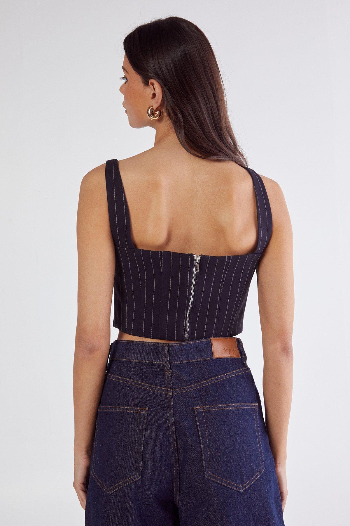 Pinstripe Contrast Bust Tailored Corset Top Product Image