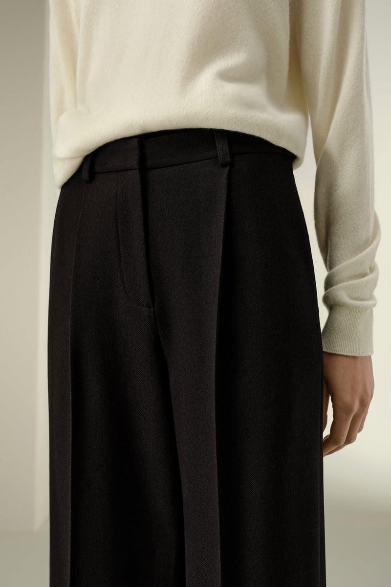 LILYSILK Women's Silk-Wool Tweed Wide-Leg Trousers, Black, Size 16, Wrinkle-Resistant Product Image