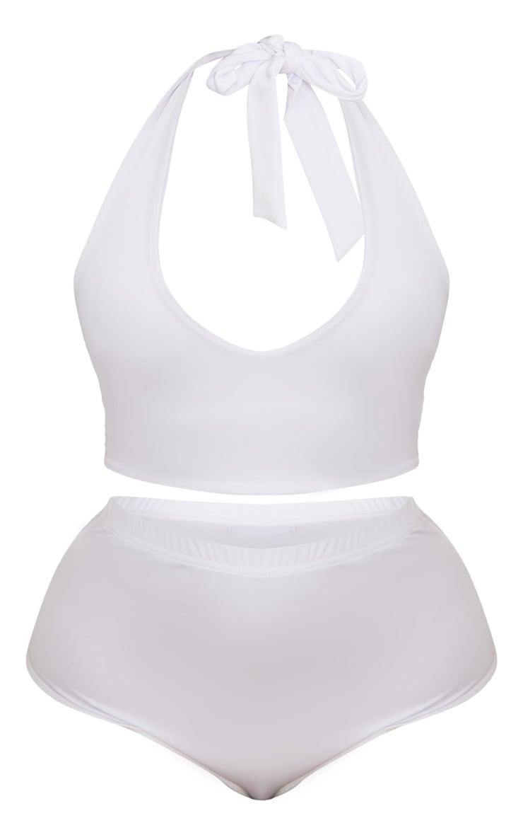 Plus White High Waist Halterneck Bikini Set Product Image