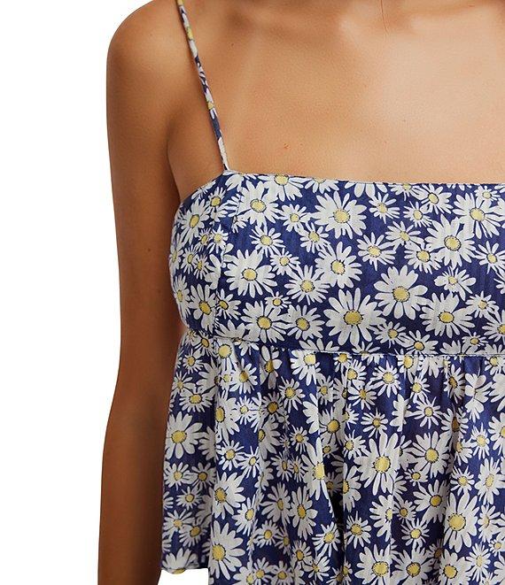 Free People Mia Ditsy Daisy Print Square Neck Sleeveless Peplum Coordinating Tank Top Product Image