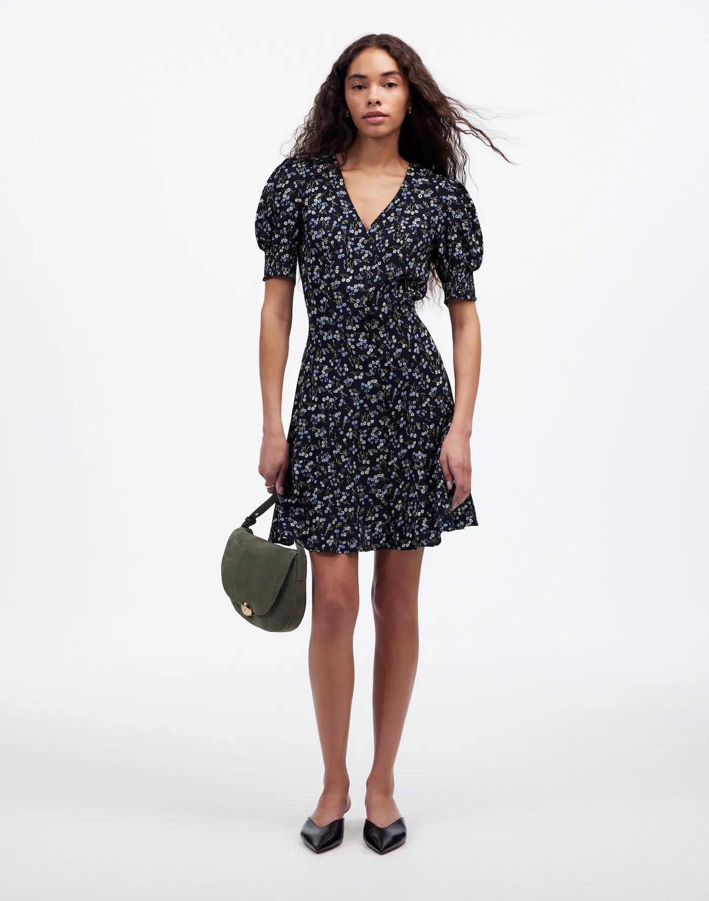 V-Neck Button-Front Mini Dress in Floral Product Image