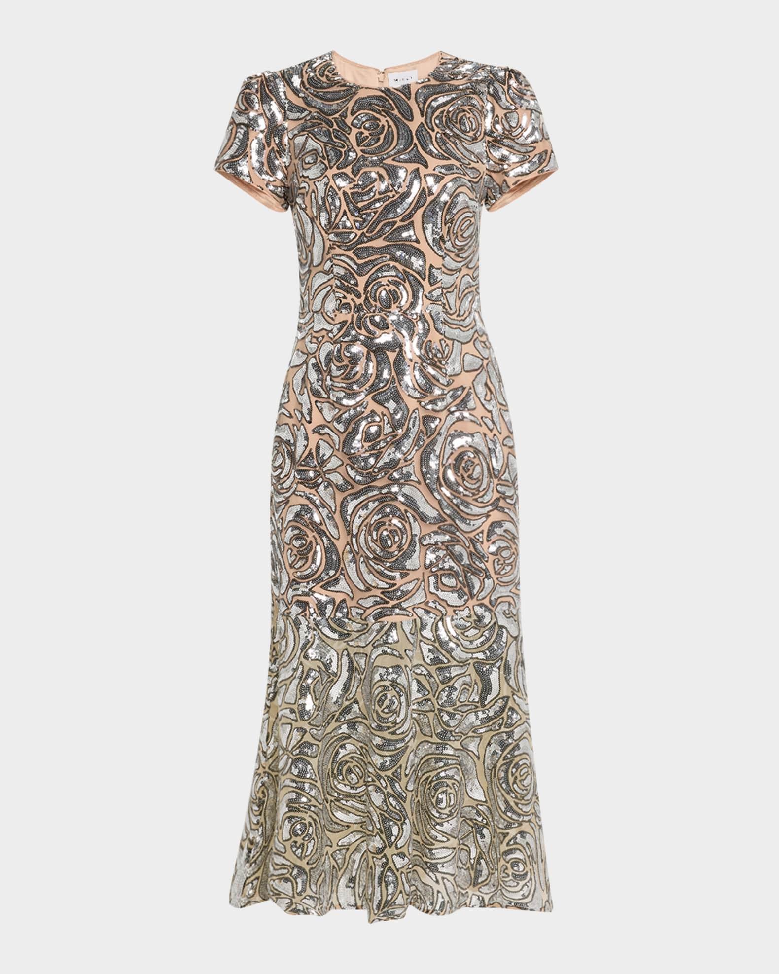 Tahlia Sequin Rose Flounce Midi Dress Product Image