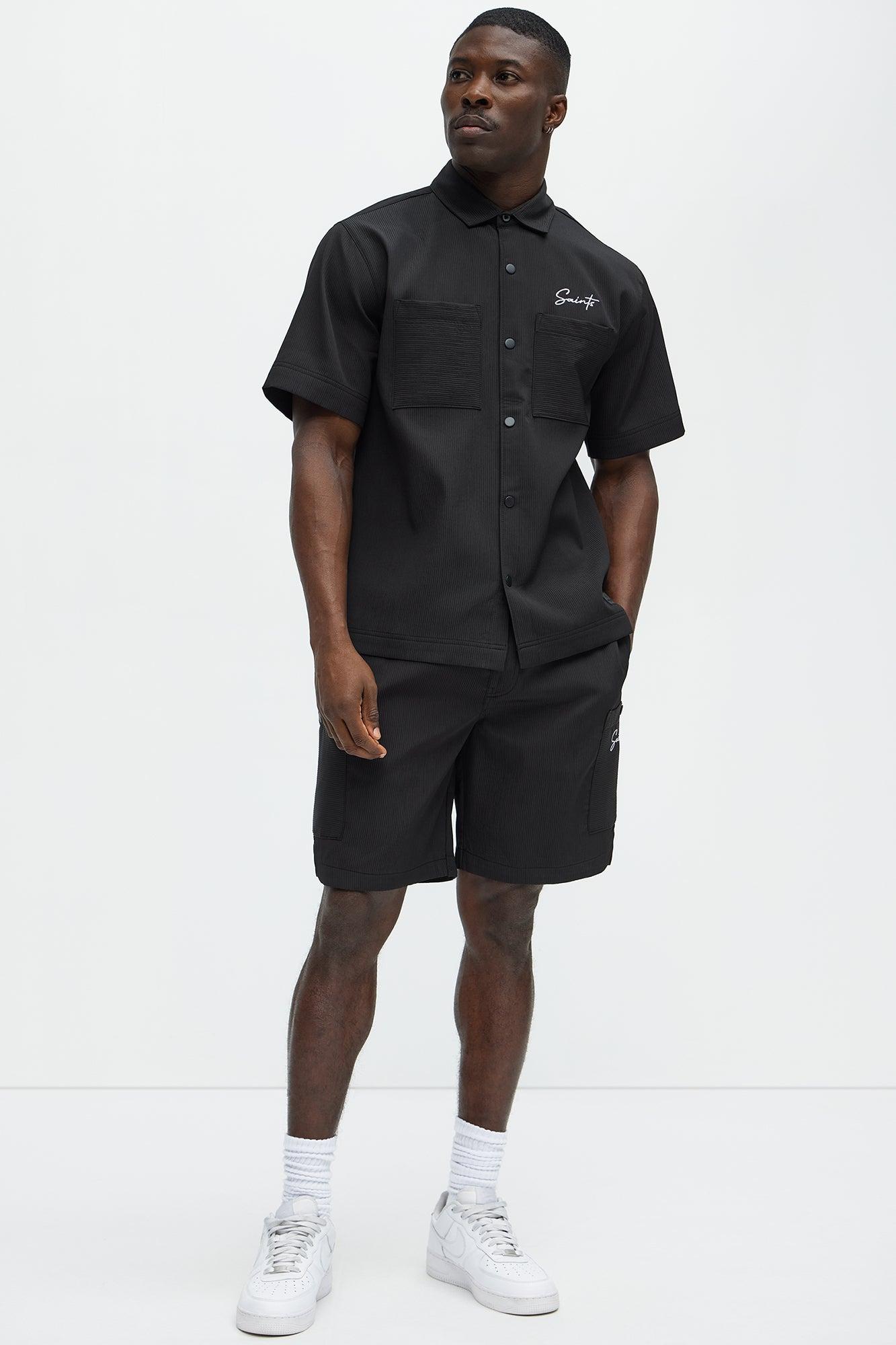 Saint Embroidered Short Sleeve Button Up - Black Product Image