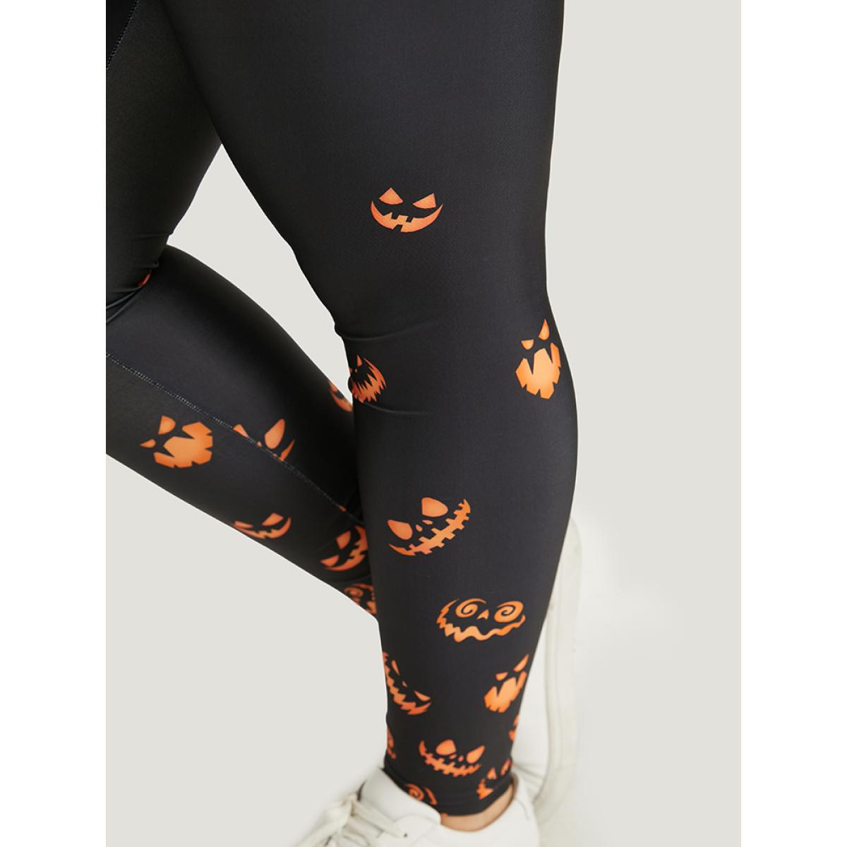 Plus Size Halloween Pumpkin Print Wideband Waist Leggings Women Burgundy Casual High stretch Skinny High Rise Festival-Halloween Leggings BloomChic 14-16/1X Product Image