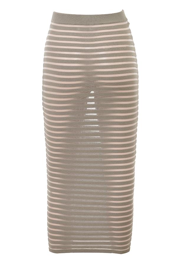 Margo  grey velour sheer striped midi skirt - sale Product Image