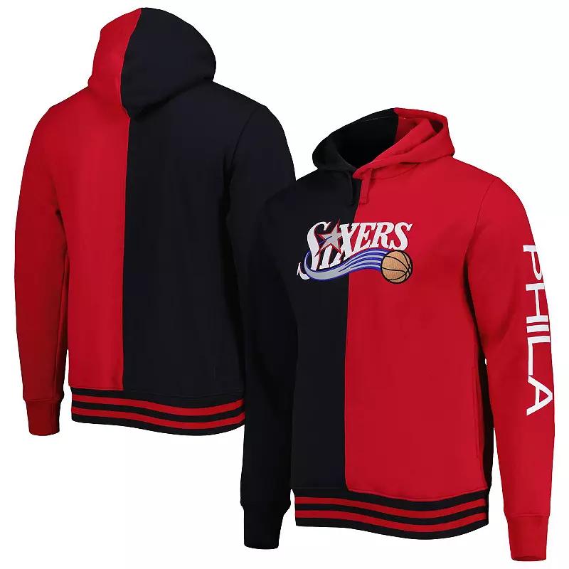 Men's Mitchell & Ness Black/Red Philadelphia 76ers Hardwood Classics Split Pullover Hoodie, Size: Small, 76r Black Product Image