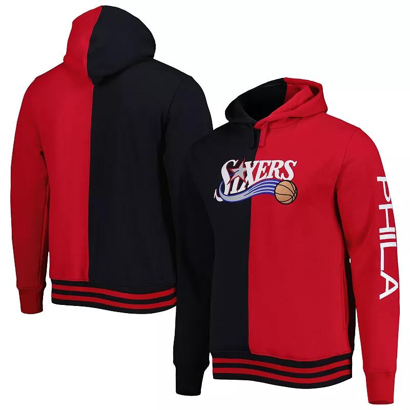 Men's Mitchell & Ness Black/Red Philadelphia 76ers Hardwood Classics Split Pullover Hoodie, Size: Small, 76r Black Product Image
