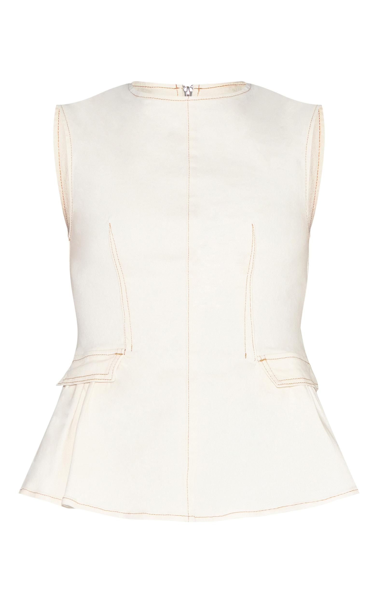 Butter Yellow Cinch Waist Sleeveless Peplum Denim Top Product Image