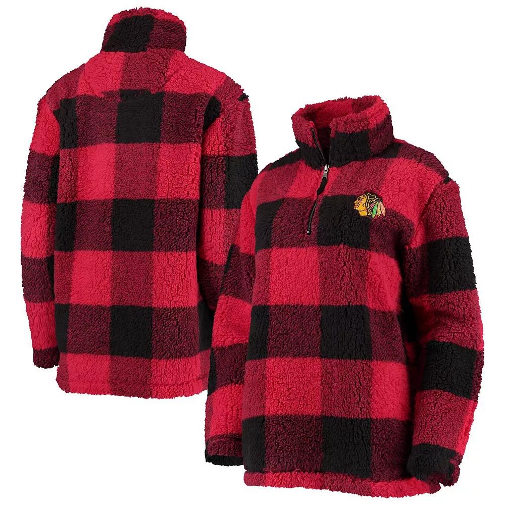 Women's G-III 4Her by Carl Banks Red/Black Chicago Blackhawks Plaid Sherpa Quarter-Zip Jacket, Size: Small Product Image