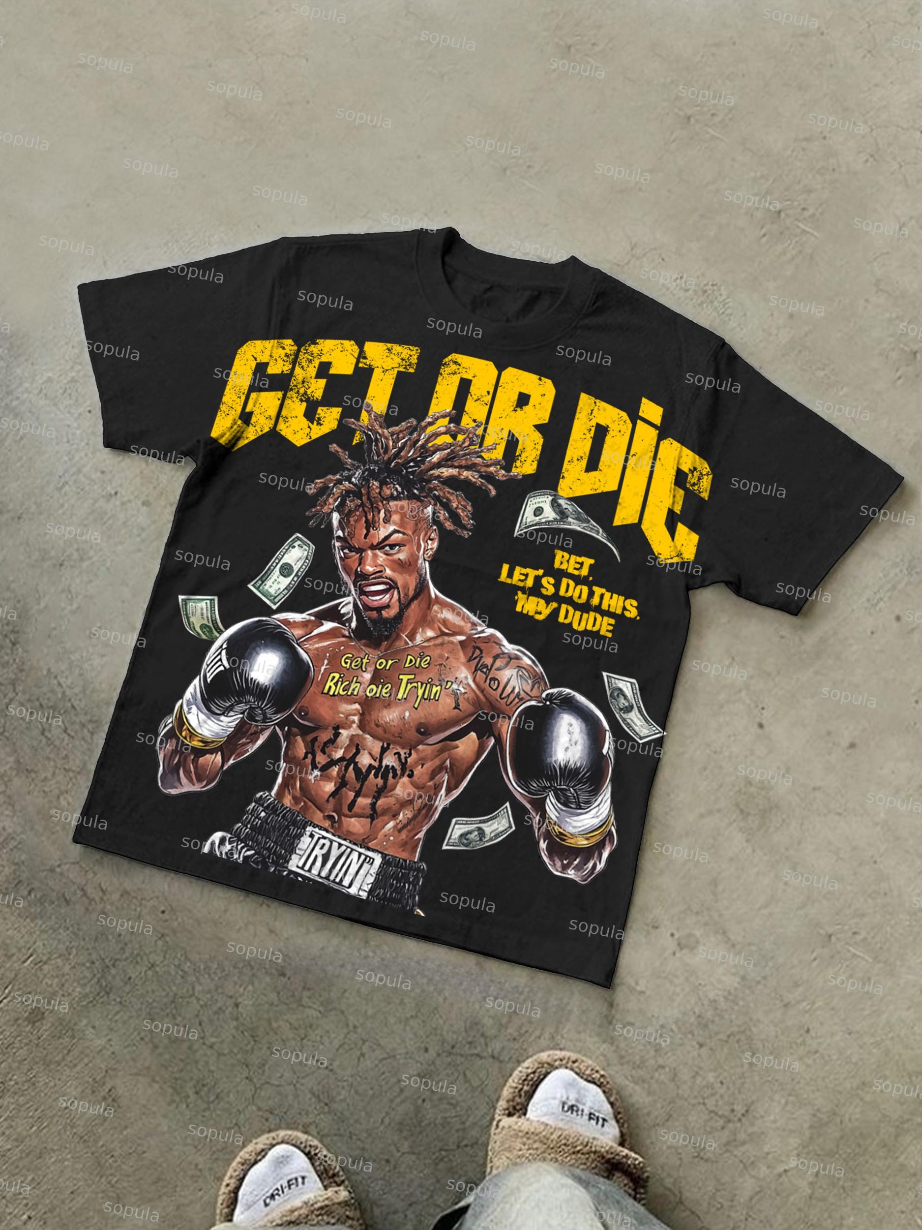 Get Or Die Vintage Boxer Graphic Cotton T-shirt Product Image