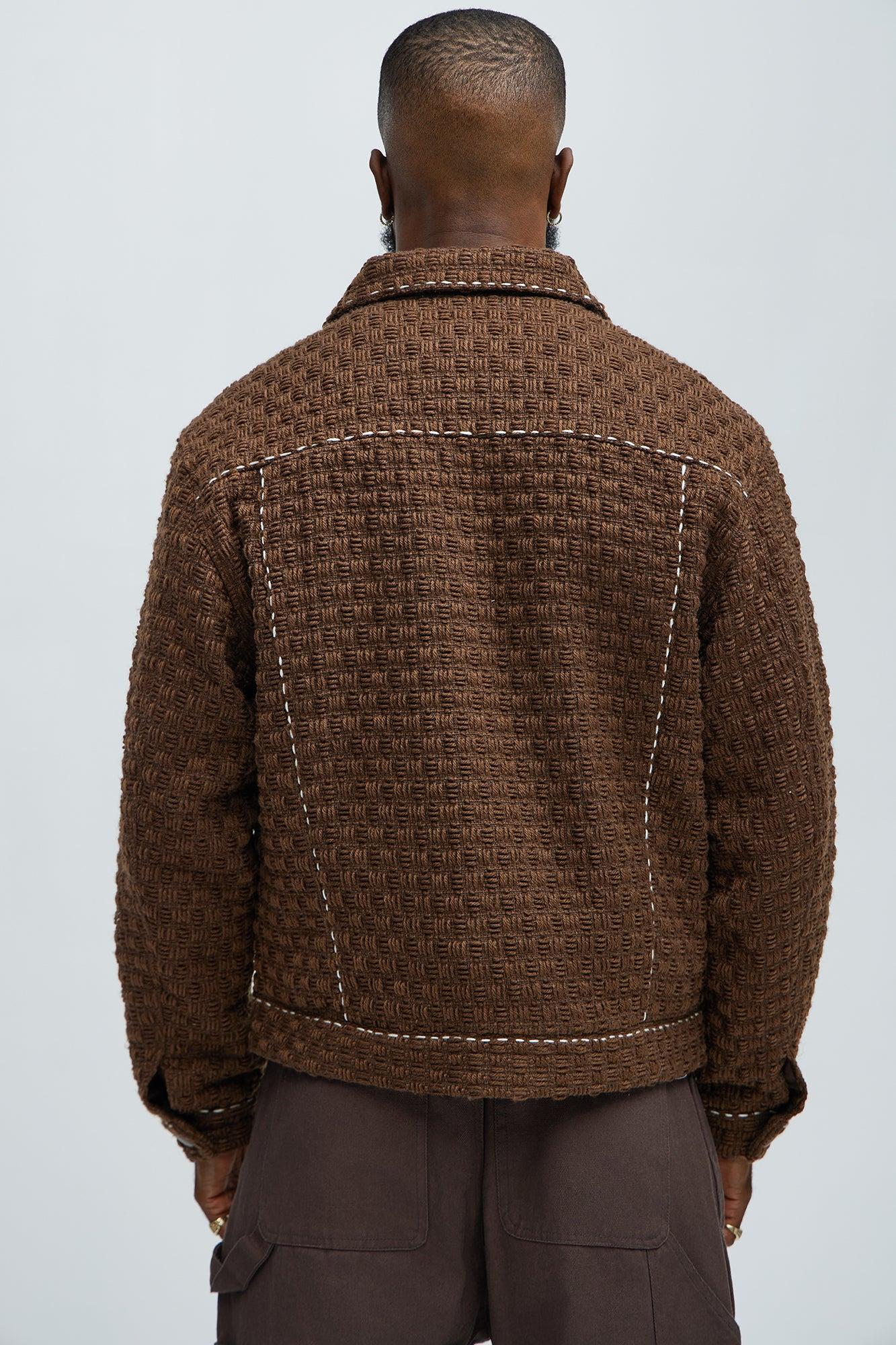Beverly Tweed Contrasting Stitch Trucker Jacket - Brown Product Image