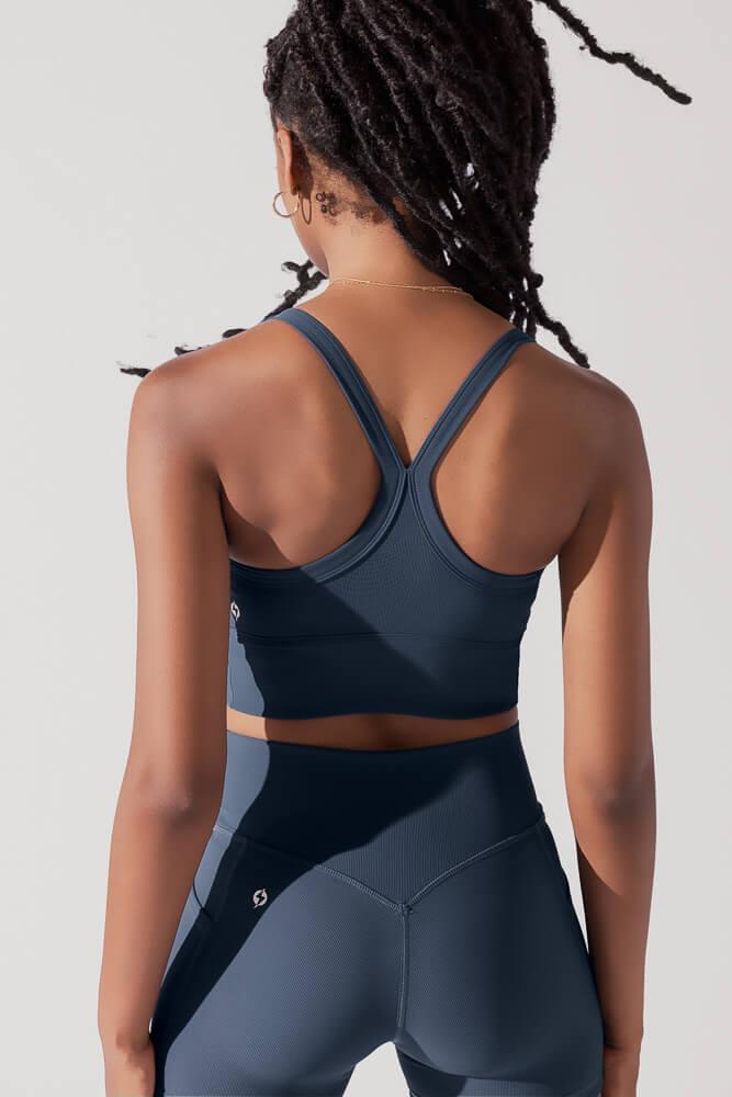 Energy Half Zip Crop Top (Ribbed) - Navy Product Image