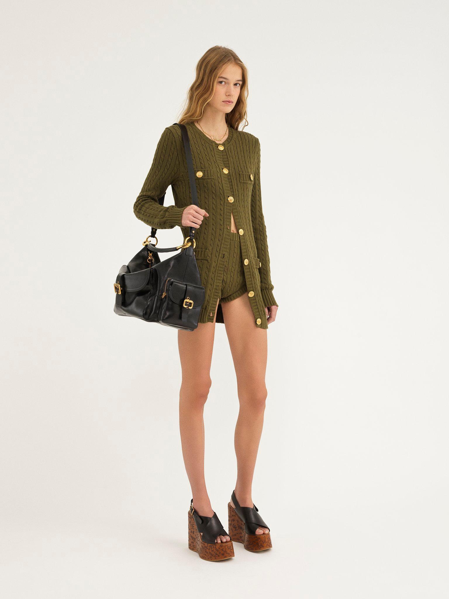 Utilitarian cable-knit cardigan in cotton Product Image