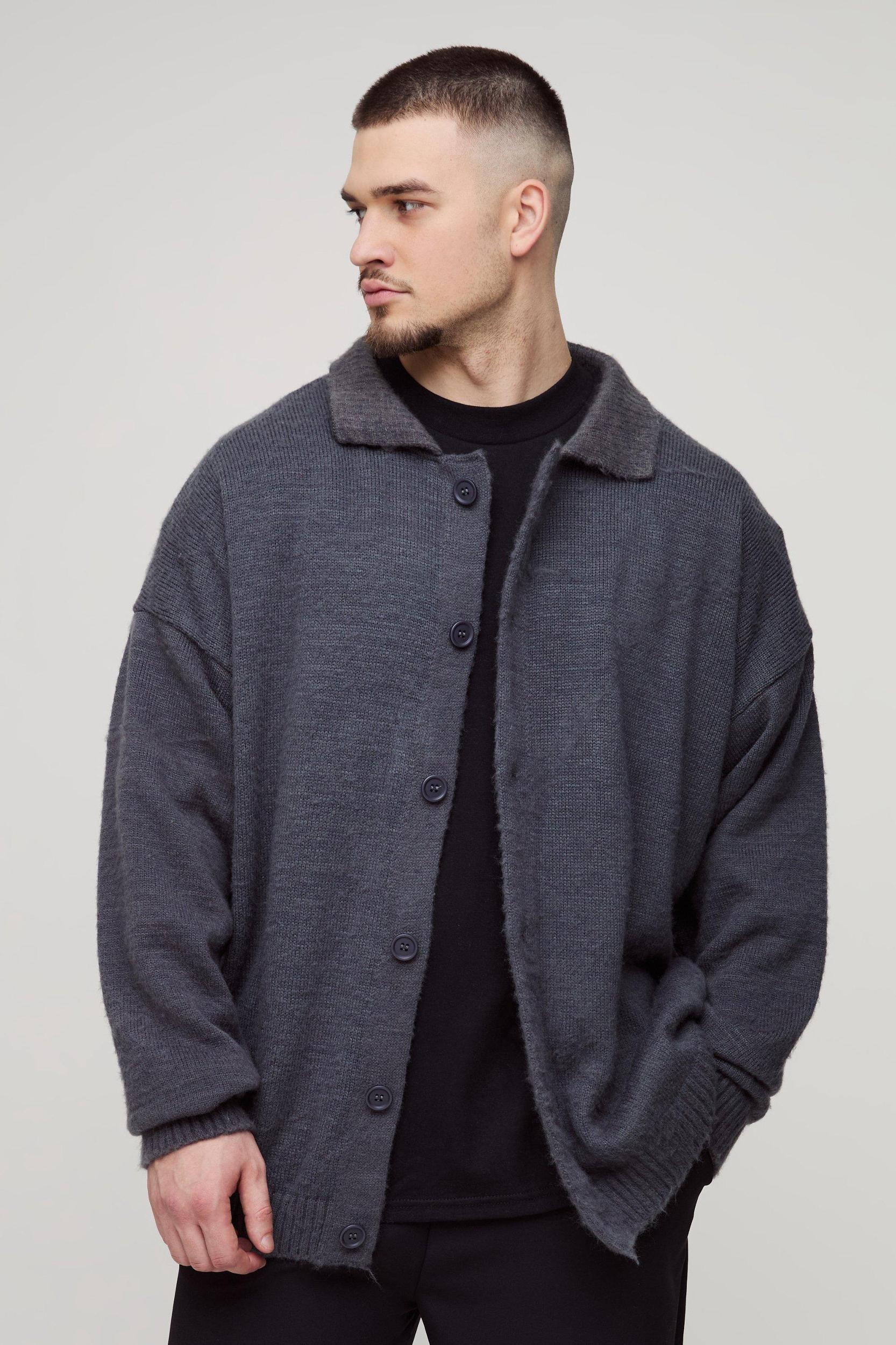Tall Brushed Knit Shirt Jacket | boohooMAN USA Product Image