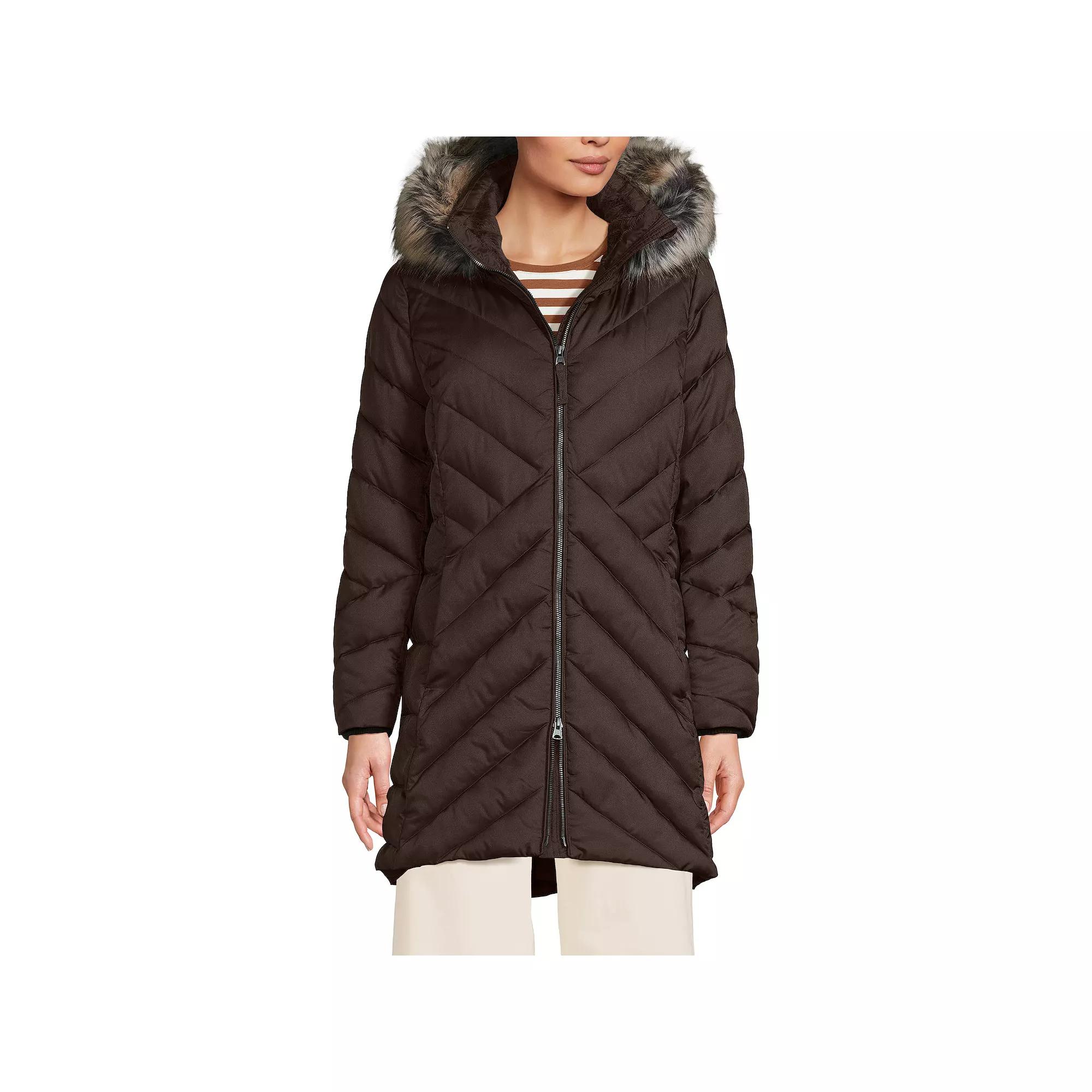 Petite Lands’ End Insulated Cozy Fleece Lined Faux-Fur Trim Hood Puffer Coat, Women's,  Product Image