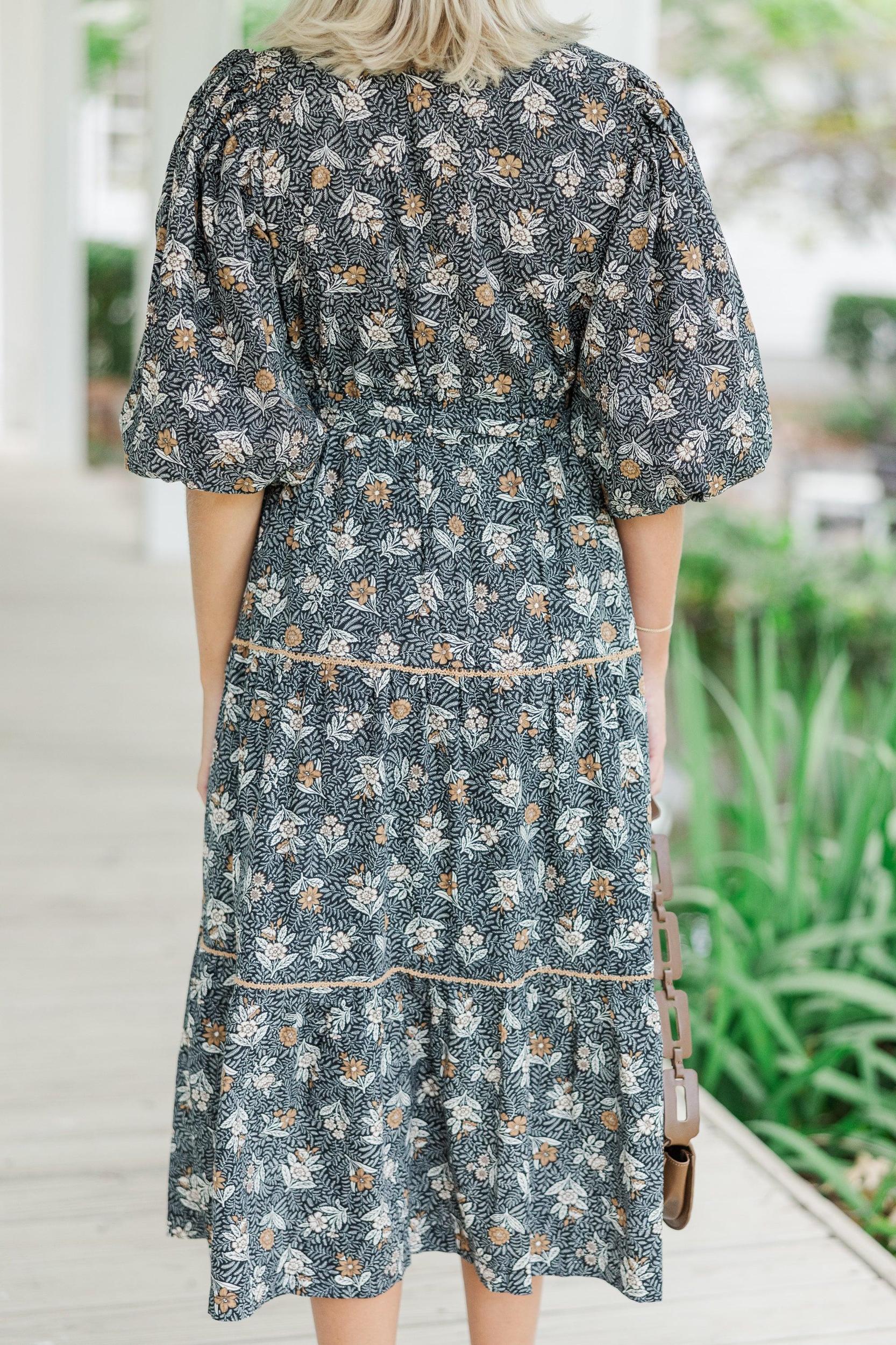 All So Serious Black Floral Midi Dress Female Product Image