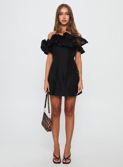 Rozetta Frill Neck Mini Dress Black Product Image