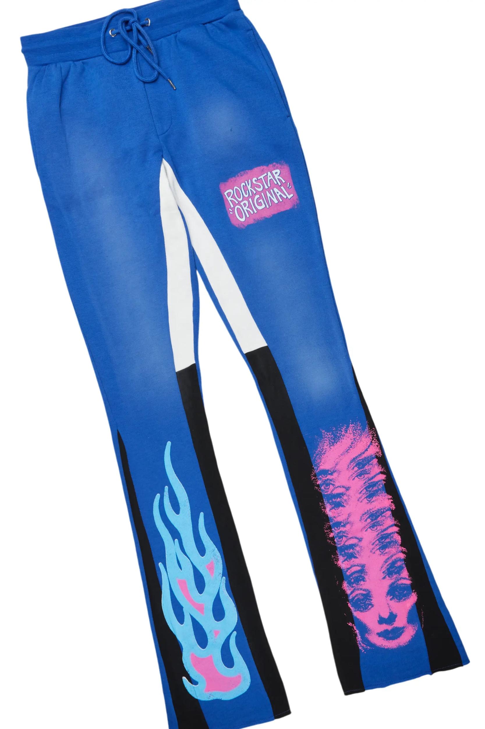 Beno Royal Blue Stacked Flare Hoodie Track Set Male Product Image