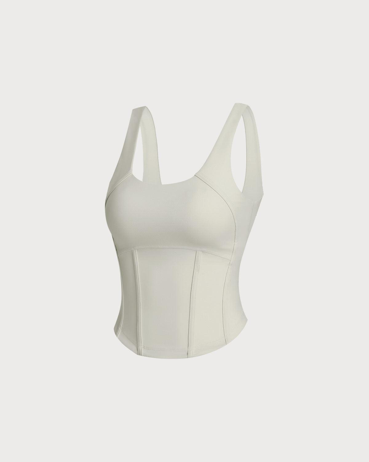 White Scoop Neck Yoga Tank Top Product Image