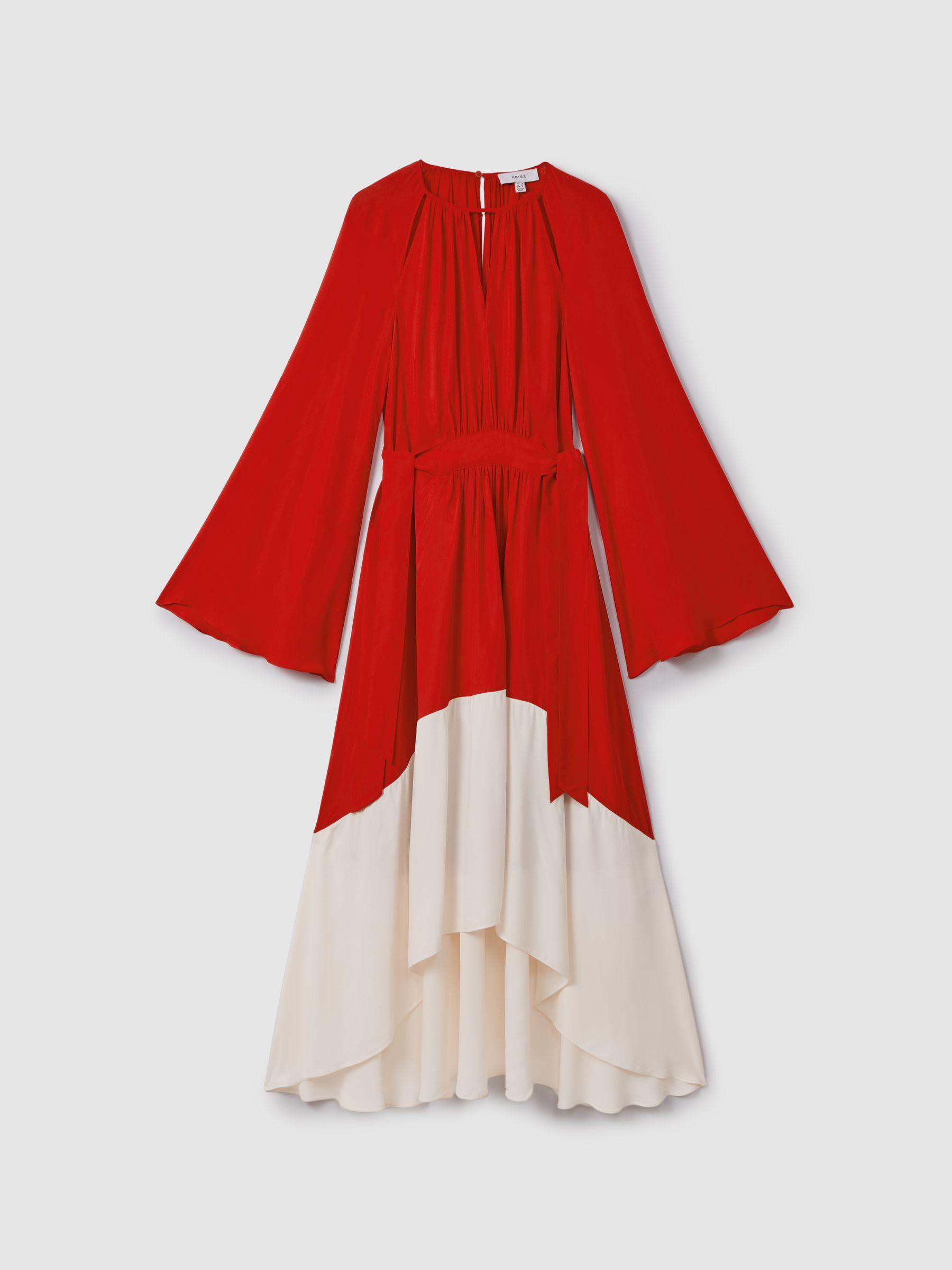 Colourblock Fit-and-Flare Midi Dress in Red/Cream Product Image