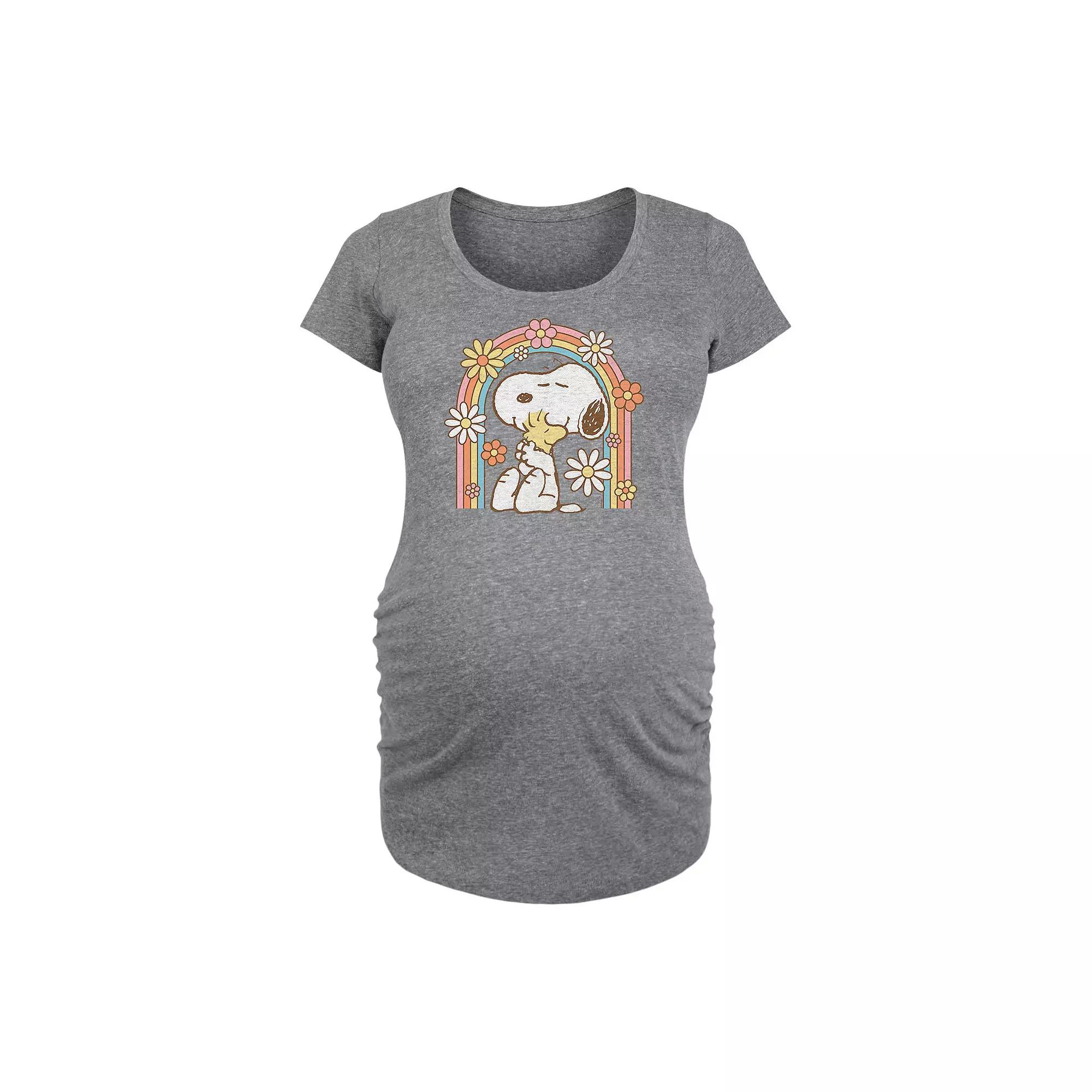 Maternity Peanuts Snoopy & Woodstock Retro Flower Rainbow Graphic Tee, Women's,  Product Image