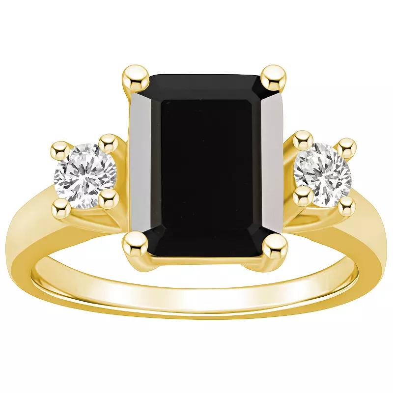 Alyson Layne 14k White Gold Emerald-Cut Black Onyx & 1/3 Carat T.W. Diamond Ring, Women's, Size: 8 Product Image