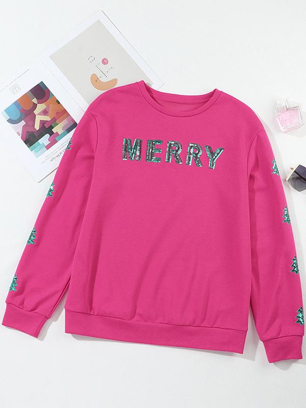 Contrast Color Sequin Crew Neck Sweatshirt Product Image