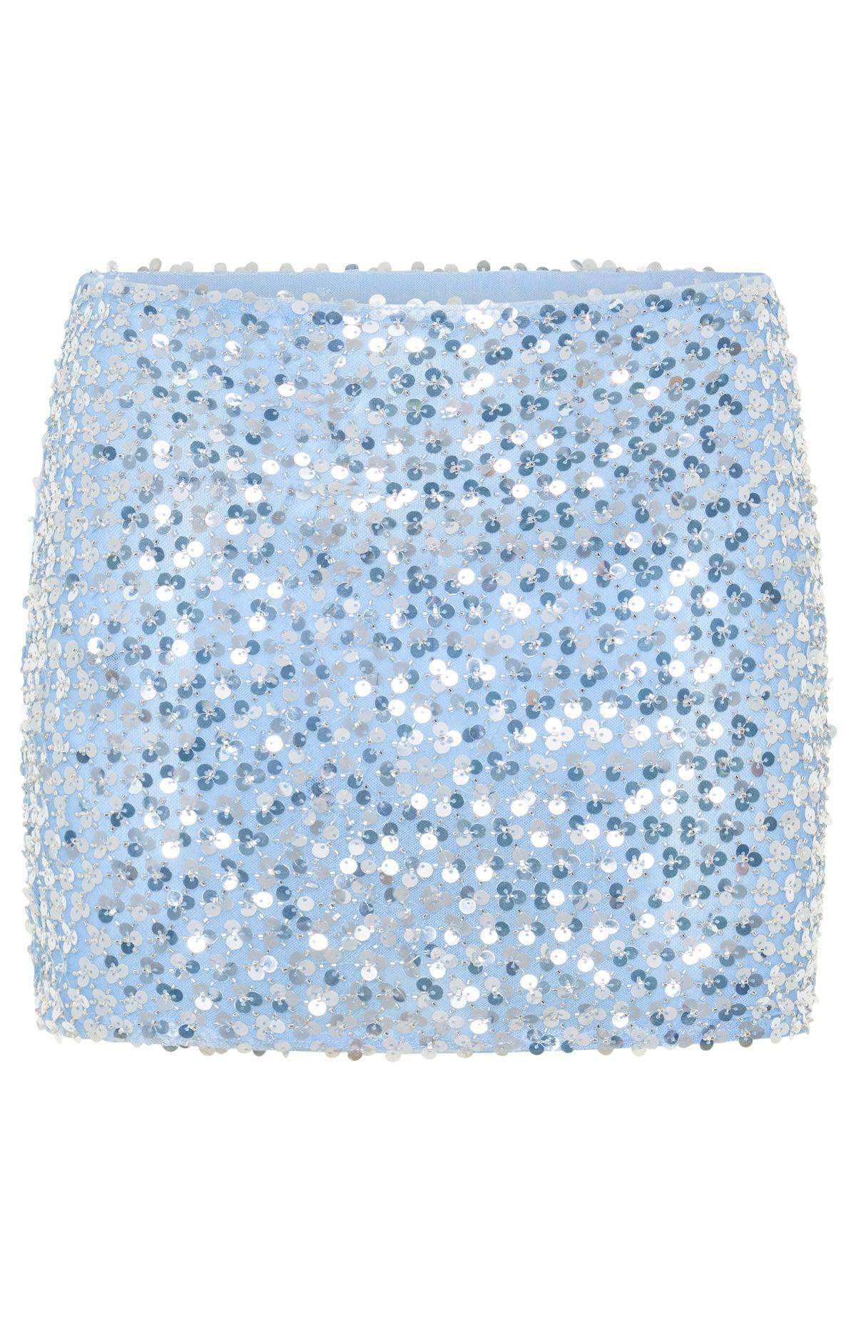 Timeless Secrets Sequin Mini Skirt Misty Blue Product Image