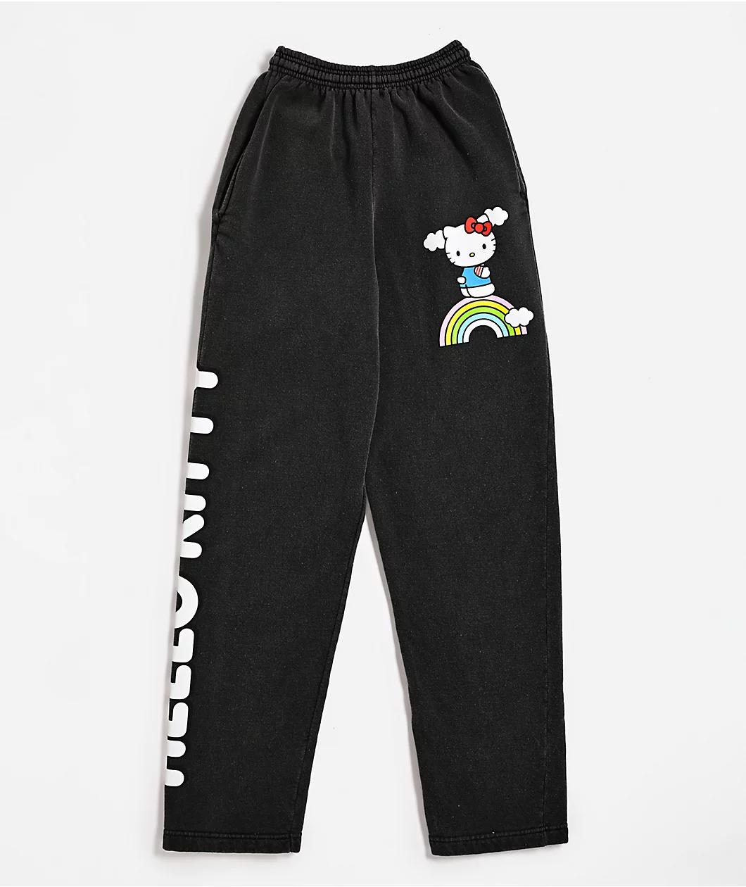Hello Kitty® & Friends | A.LAB Hello Kitty Over The Rainbow Black Wash Sweatpants Product Image