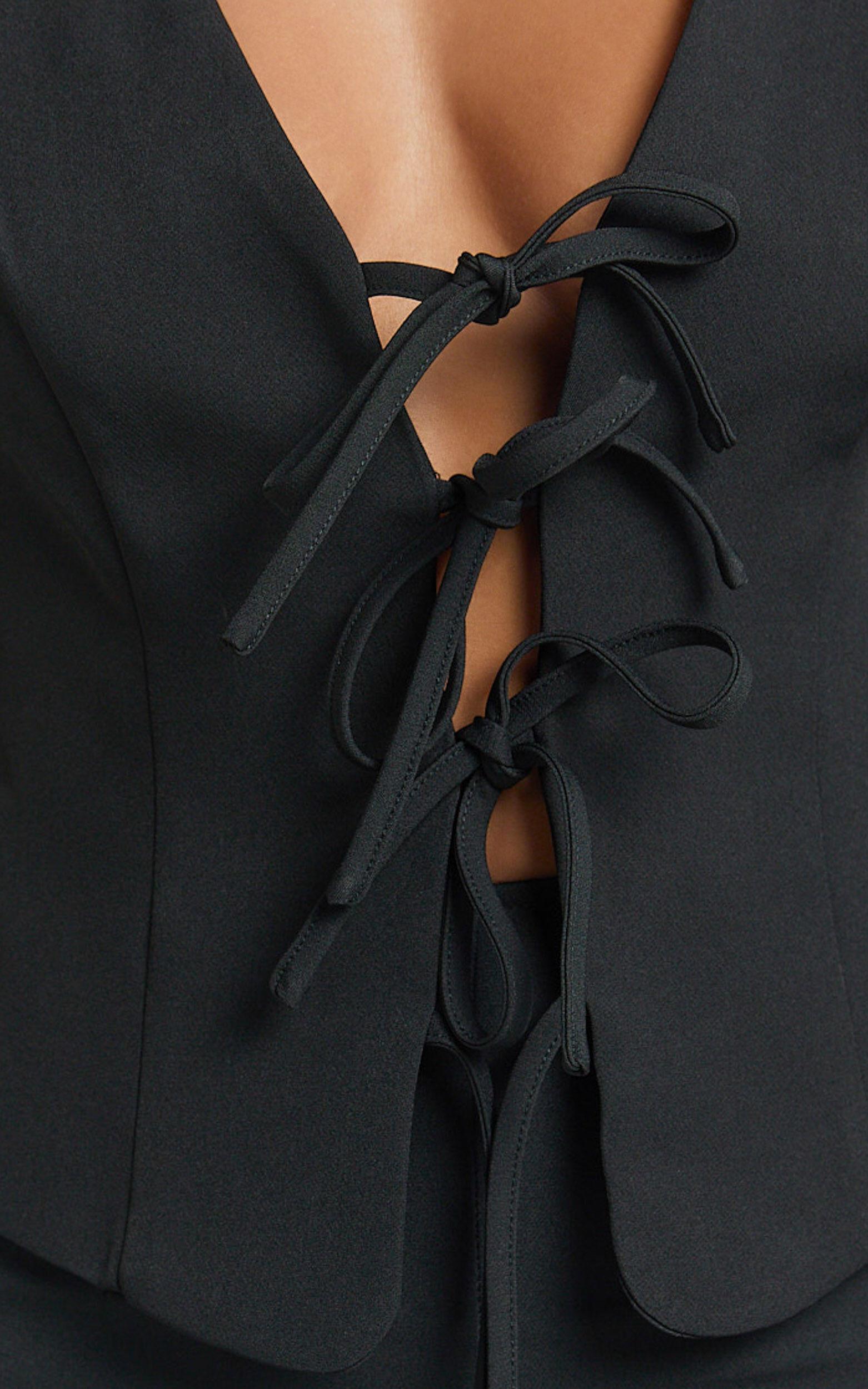 Nola Top - V Neck Front Tie Vest Top in Black Product Image