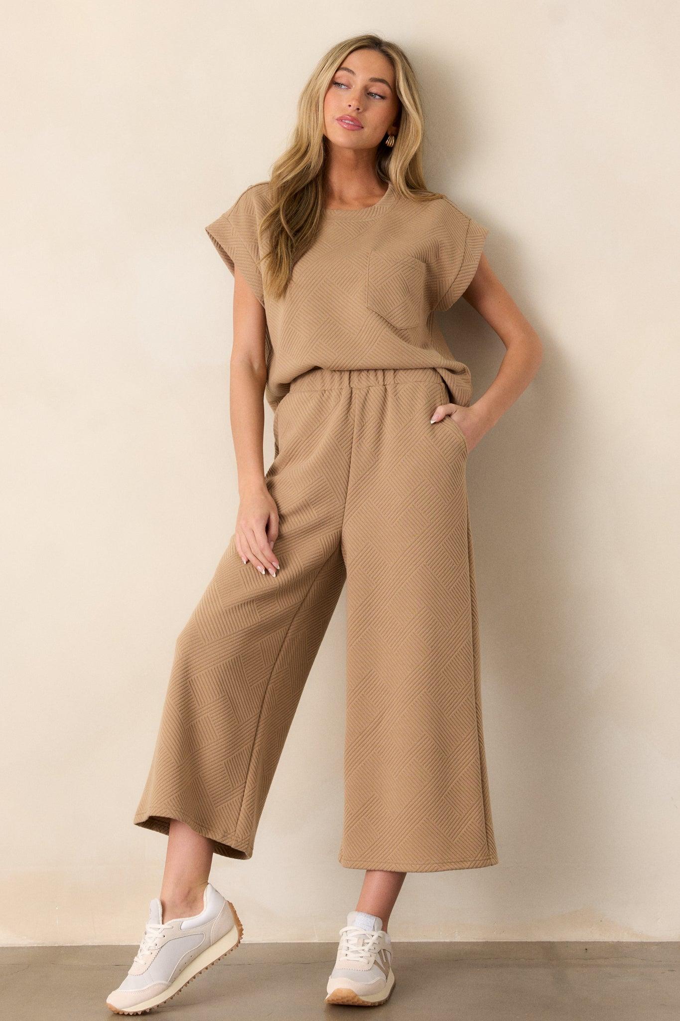 Tell Me Tan Cropped Textured Pants Product Image