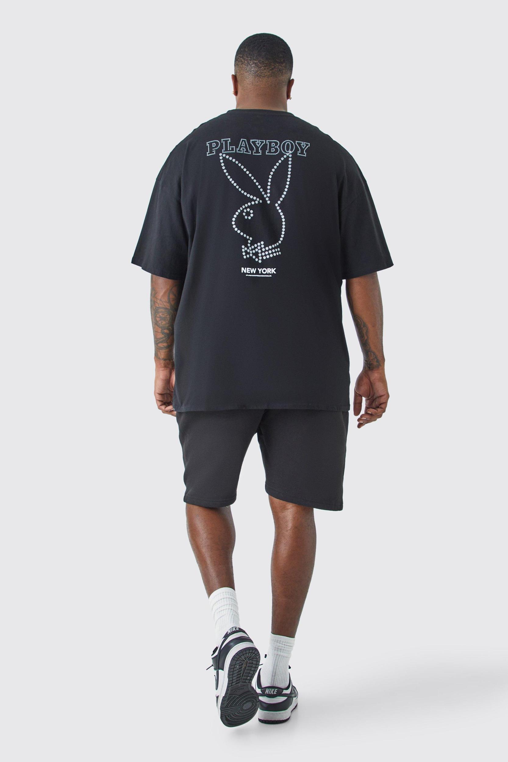 Plus Playboy Rhinestone License T-shirt | boohooMAN USA Product Image