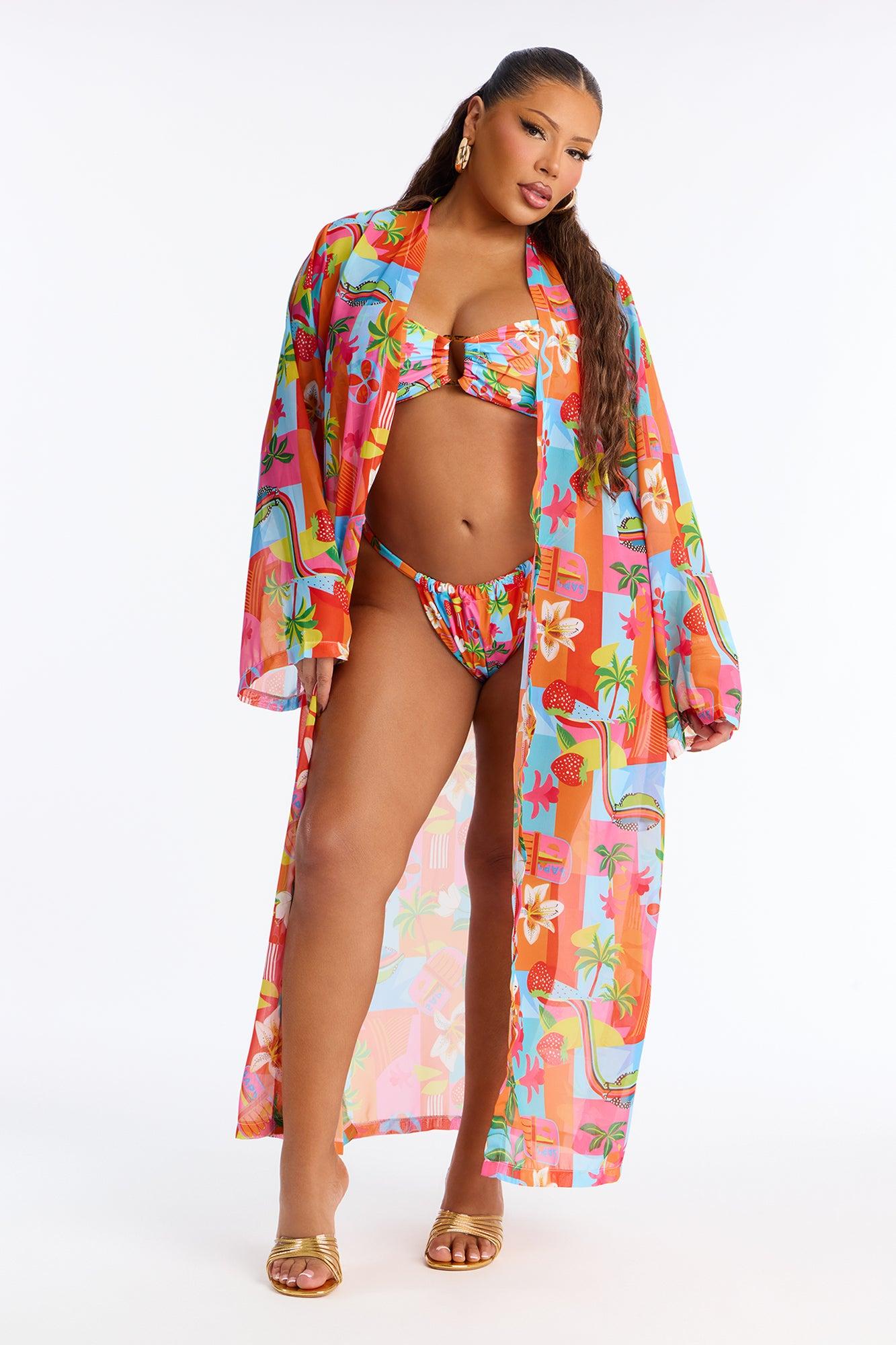 Adriana Bandeau 3 Piece Bikini & Kimono Set - Multi Color Female Product Image