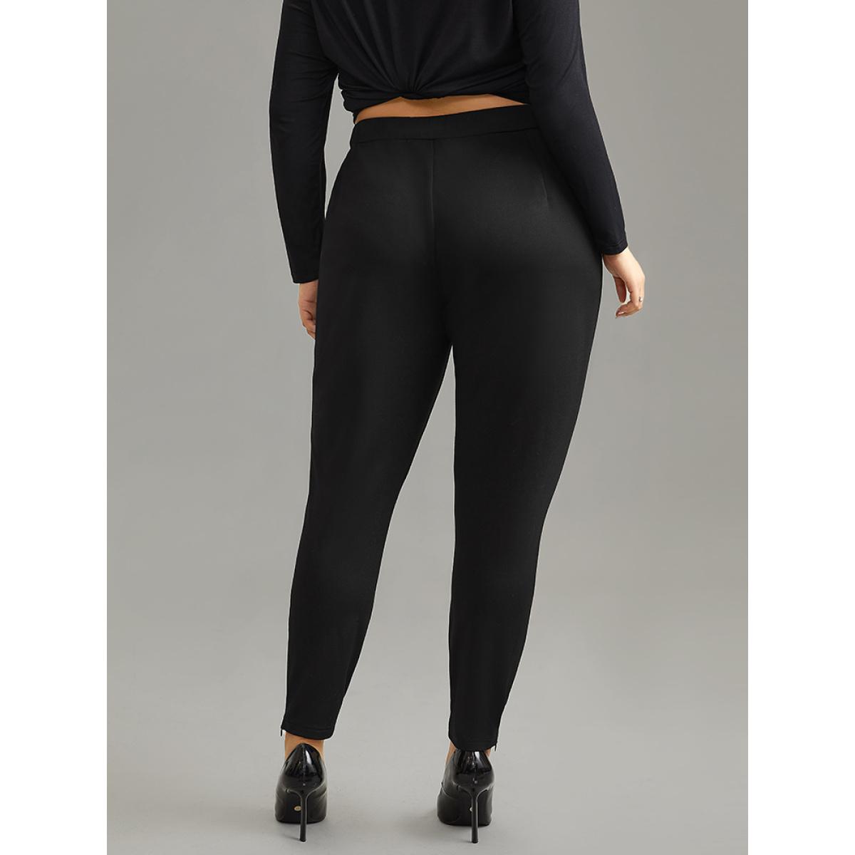 Plus Size Solid Zipper Hem Elastic Waist Skinny Pants Women Black Office Skinny Mid Rise Office Pants BloomChic 14-16/1X Product Image