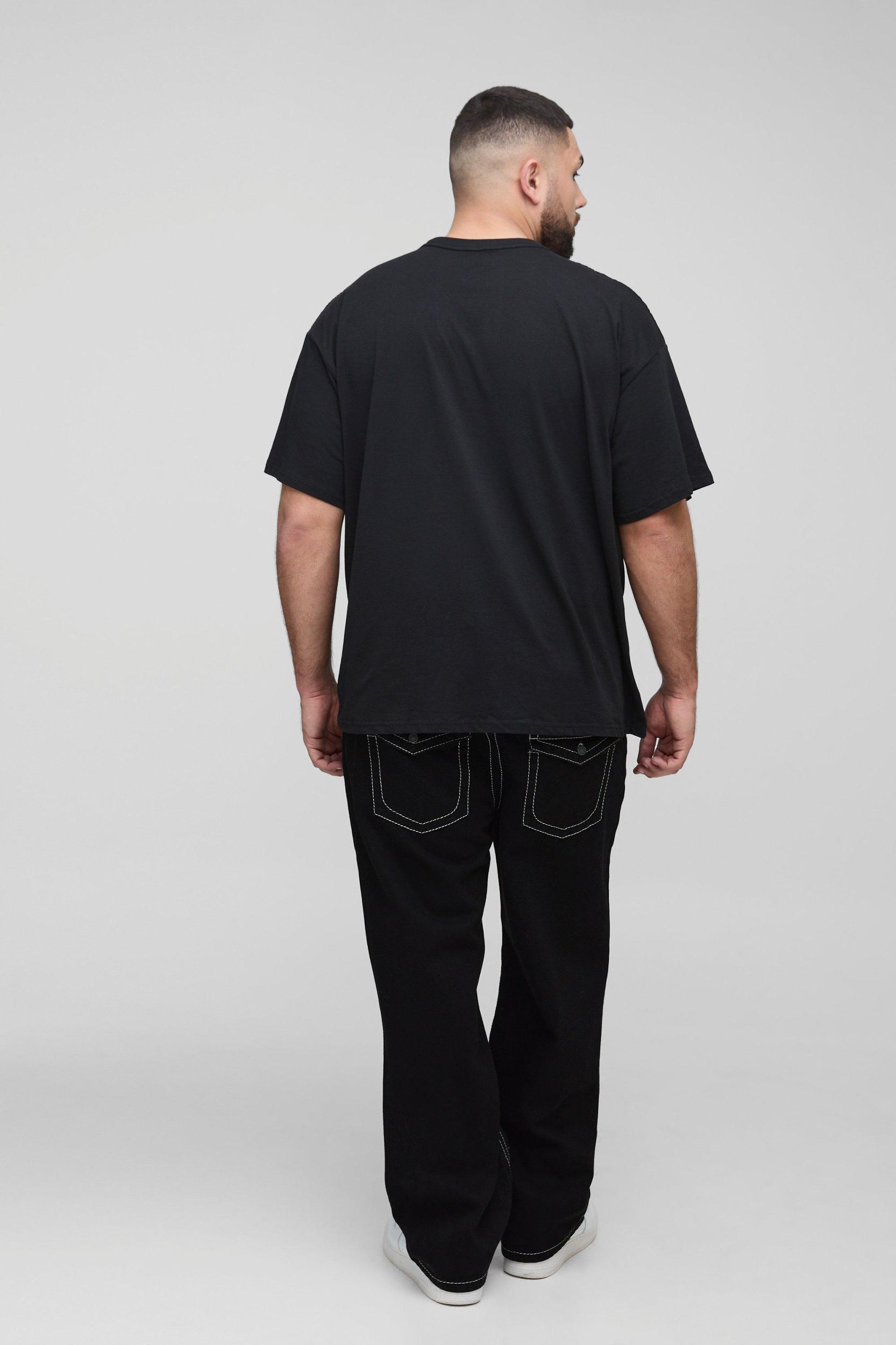 Plus Chunky Contrast Stitch Straight Leg Jeans | boohooMAN USA Product Image