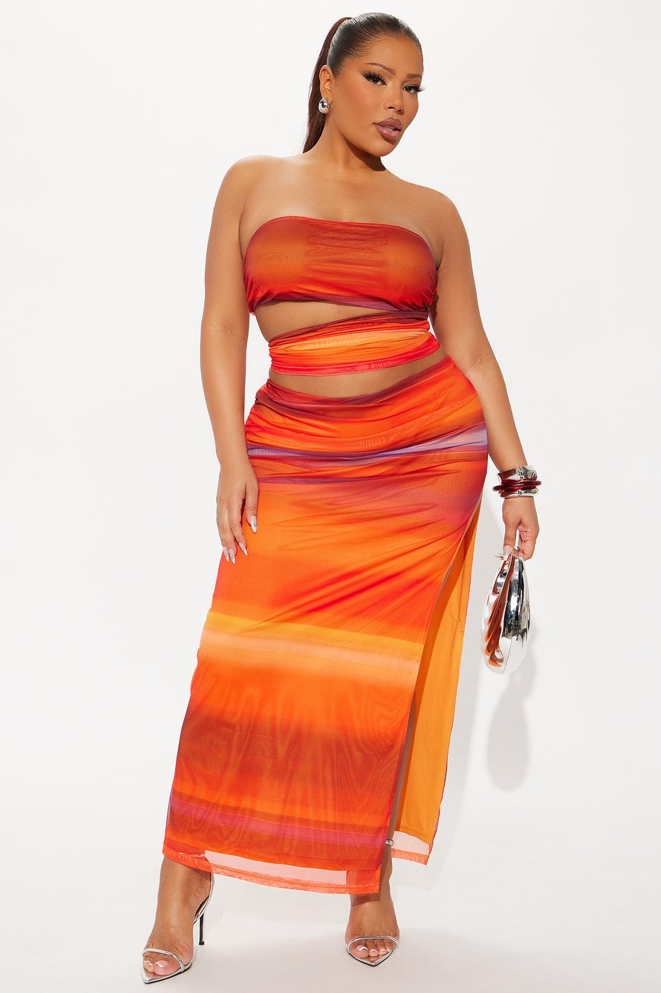 Horizon Heat Mesh Skirt Set - Orange/combo Female Product Image