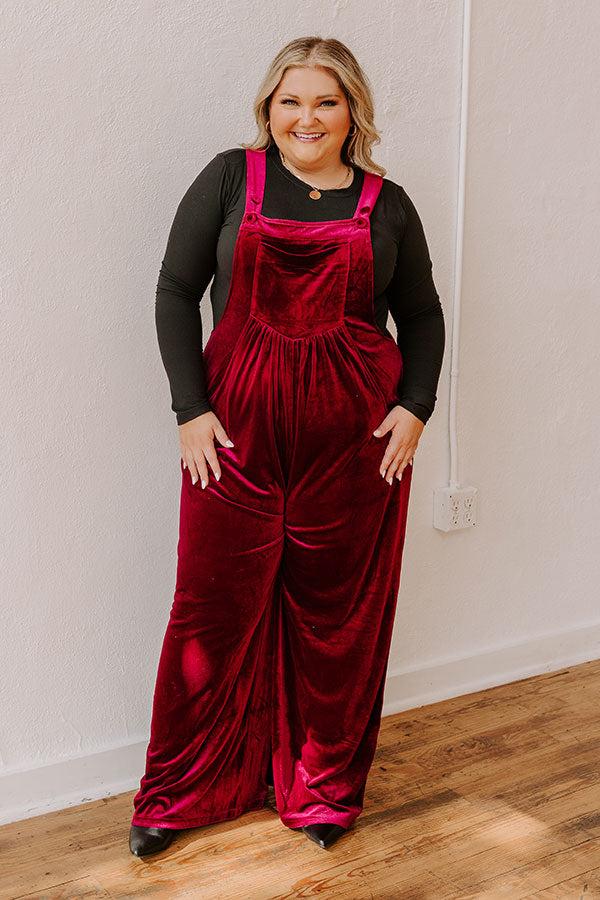Holiday Cheer Velvet Jumpsuit in Wine Curves Product Image